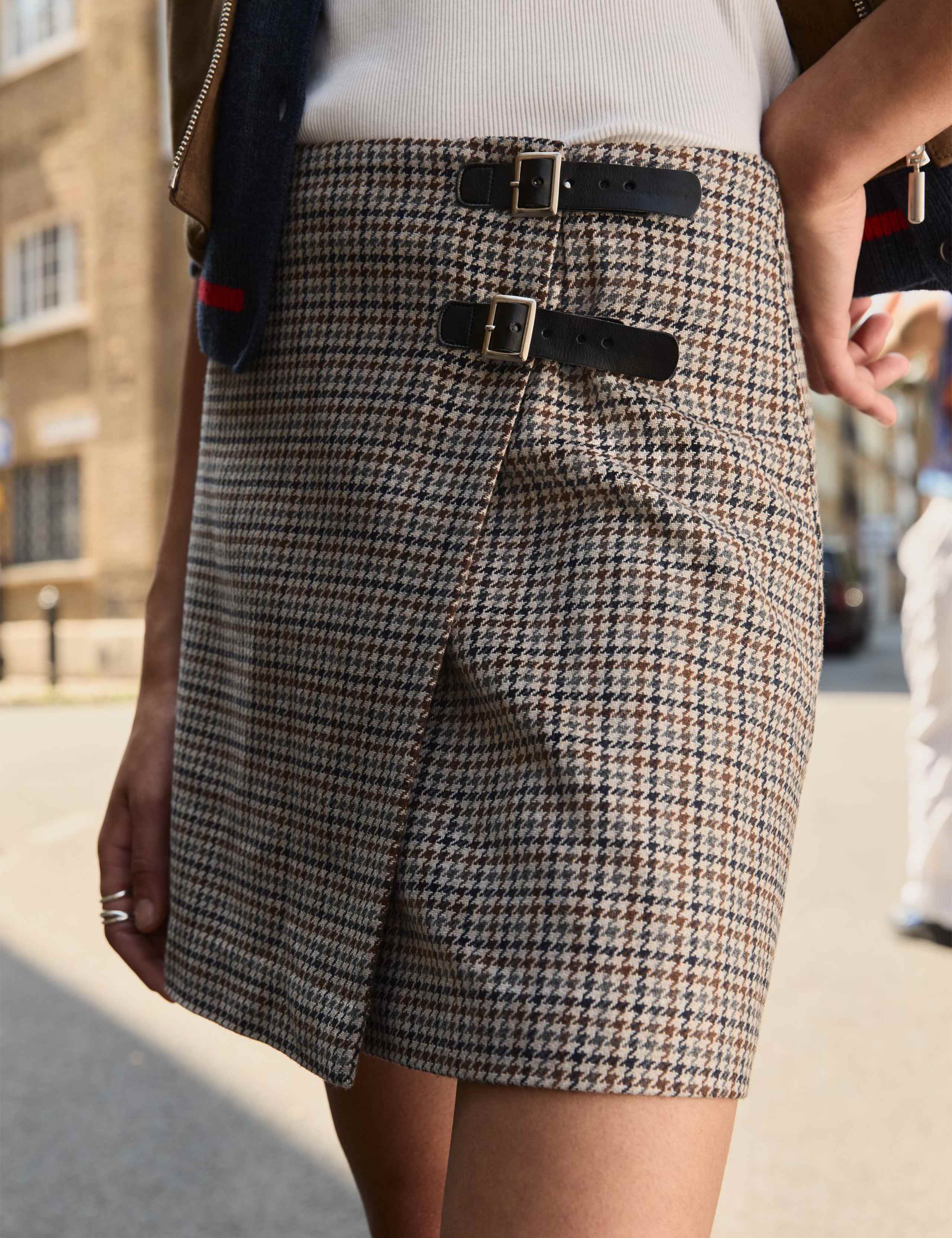 Checked Mini Wrap Skirt with Wool 3 of 3