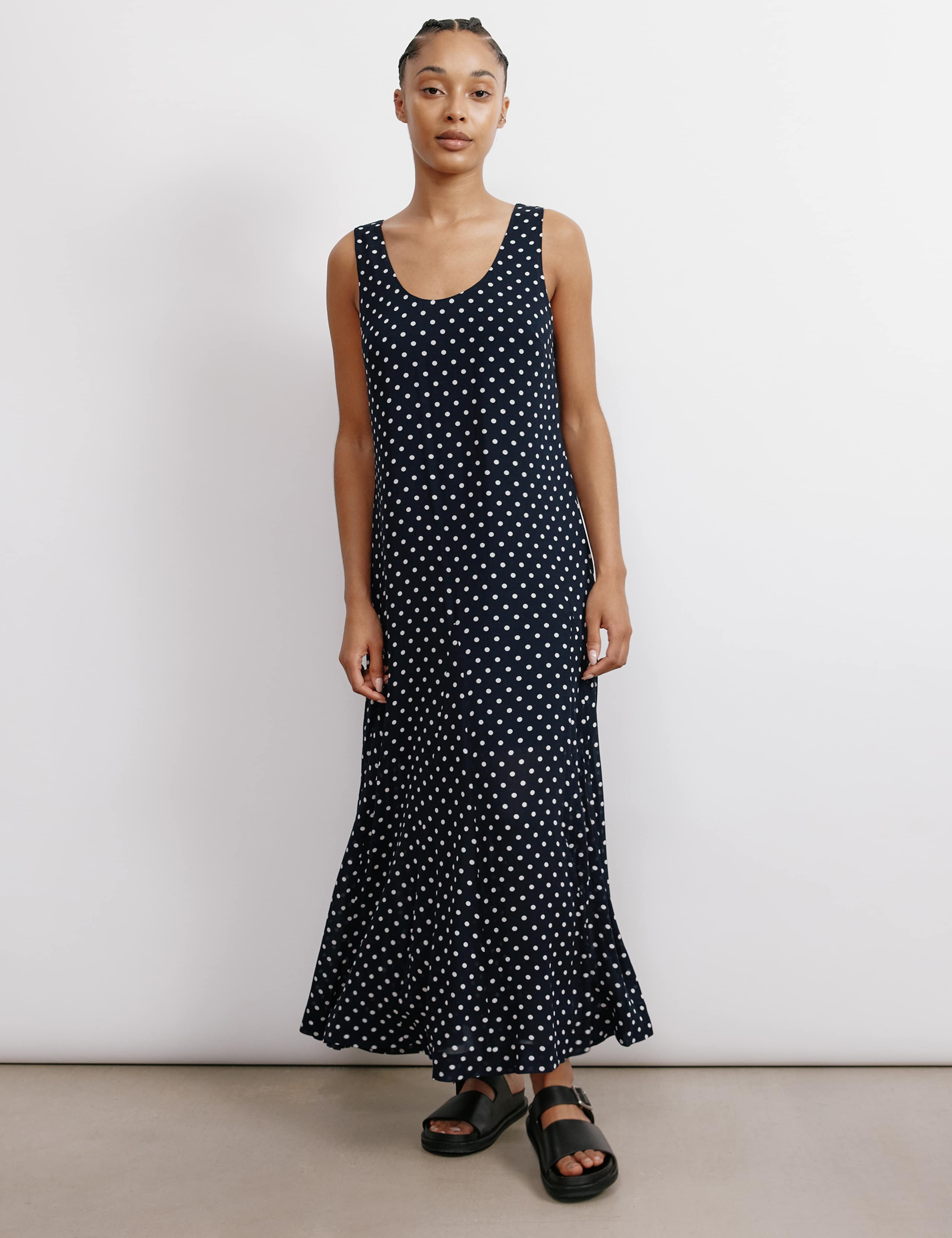 Polka Dot Rounch Neck Maxi Smock Dress 4 of 7