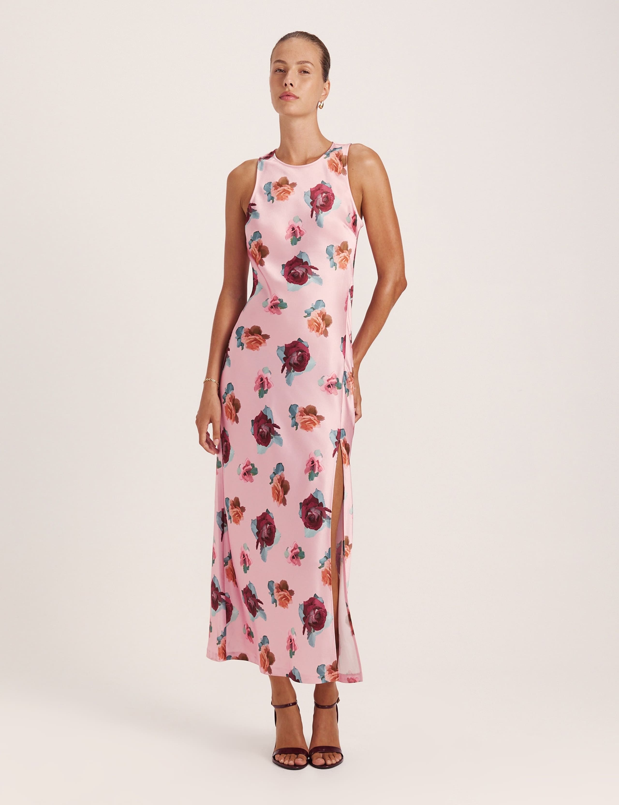 Floral Button Front Maxi Column Dress 3 of 8