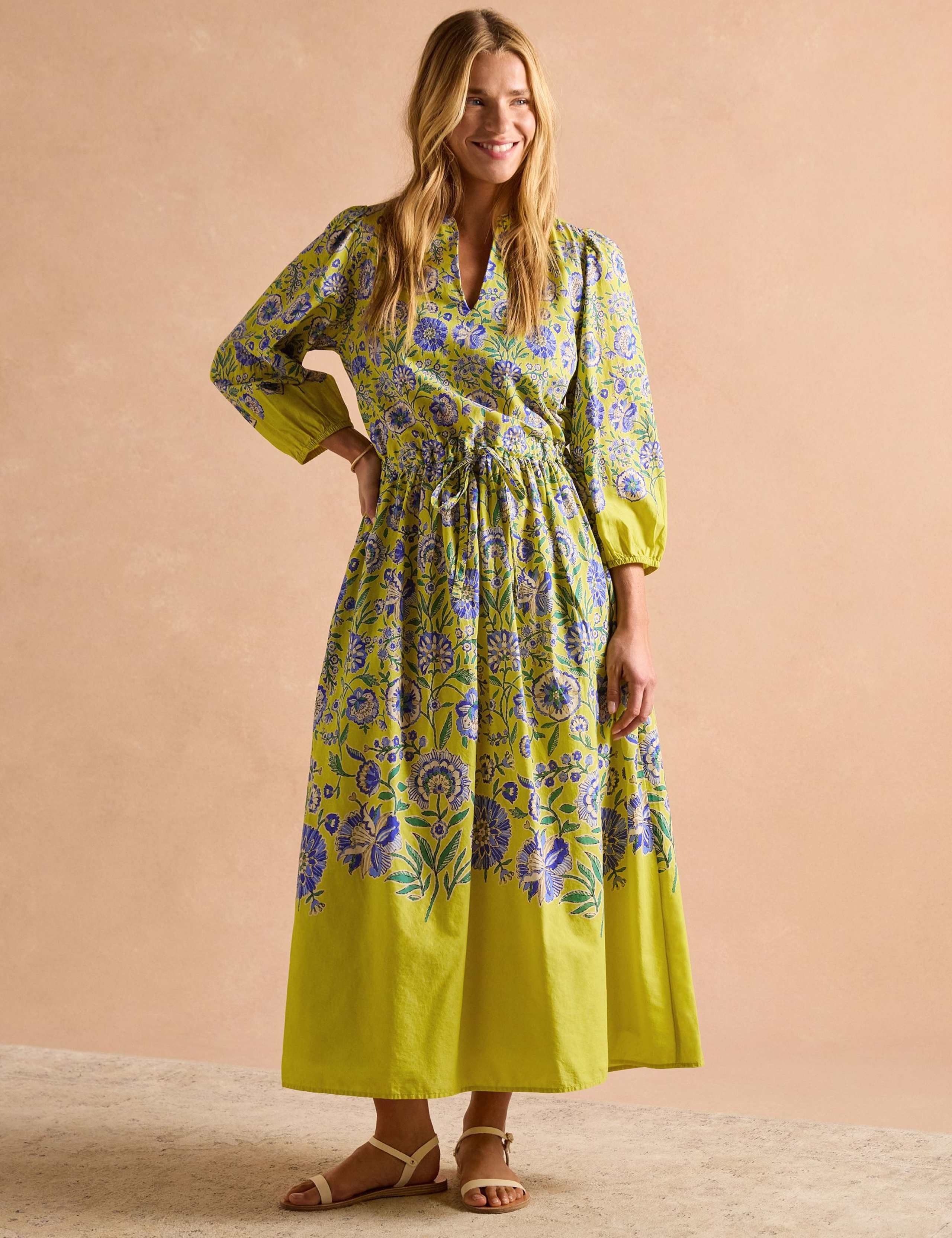 Pure Cotton Floral Midaxi Waisted Dress 3 of 8