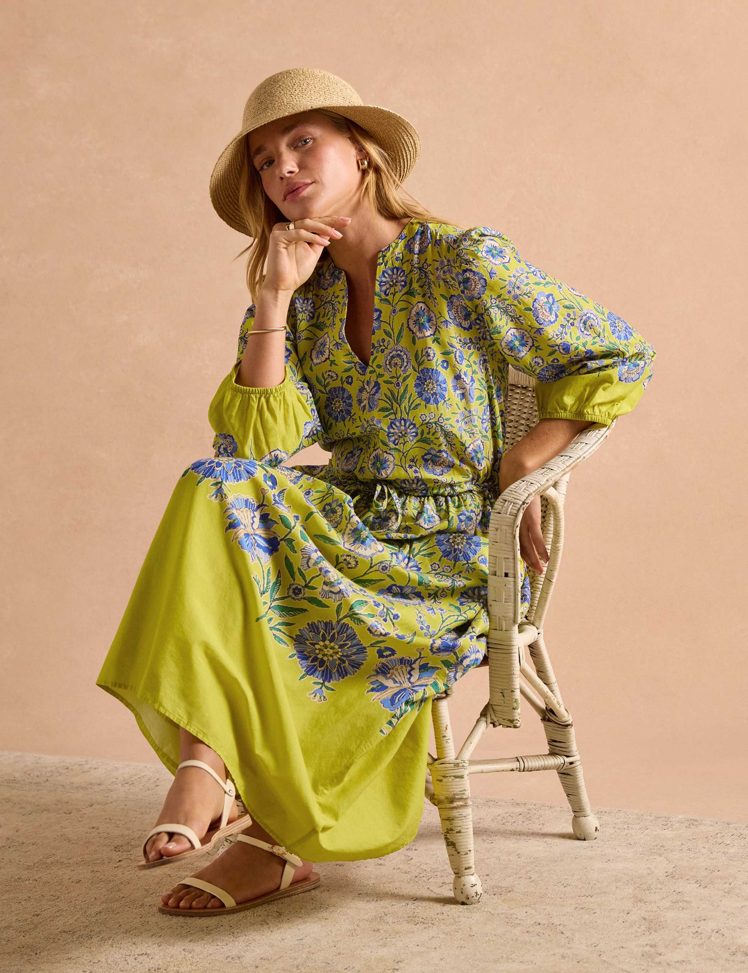 Pure Cotton Floral Midaxi Waisted Dress 5 of 8