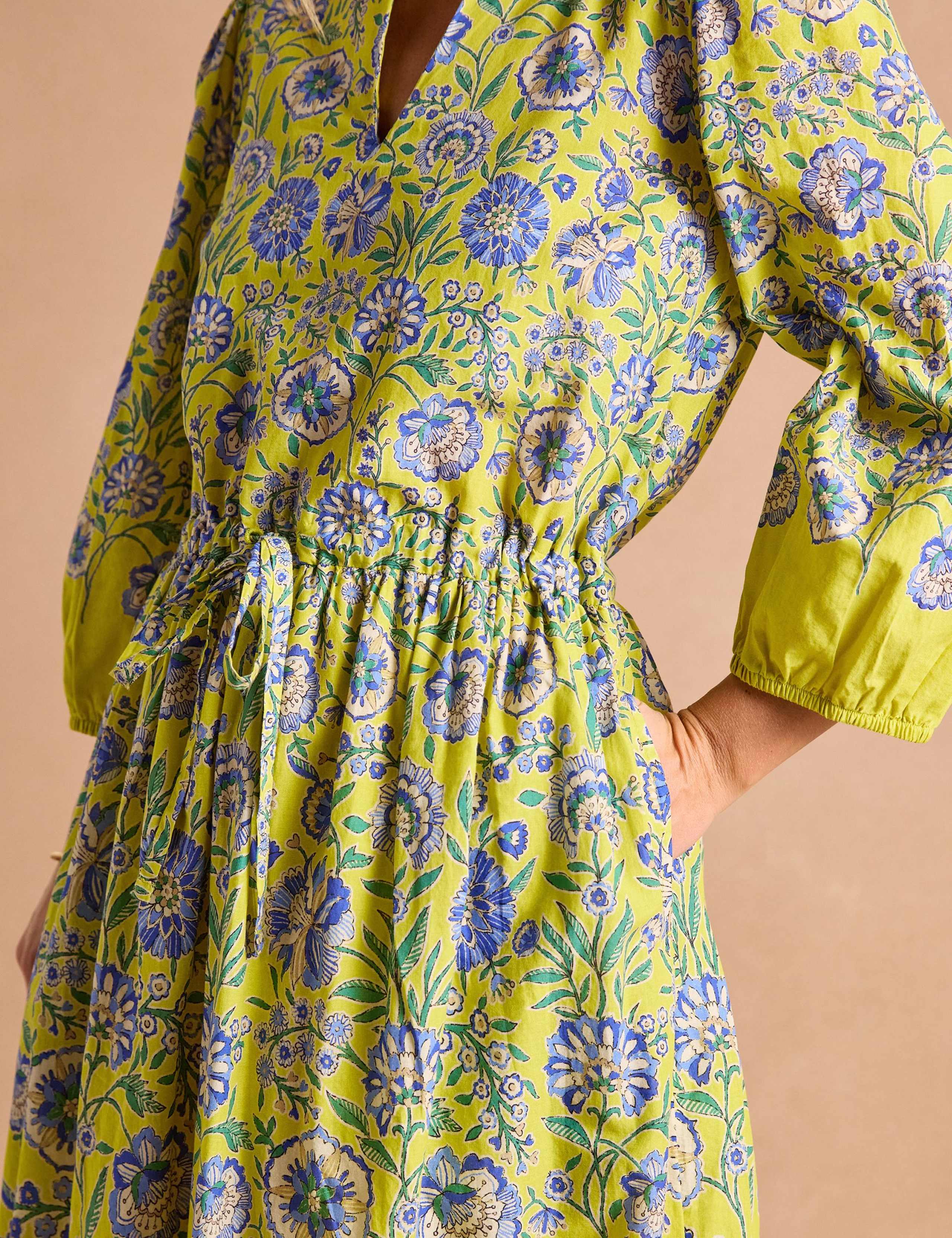 Pure Cotton Floral Midaxi Waisted Dress 7 of 8