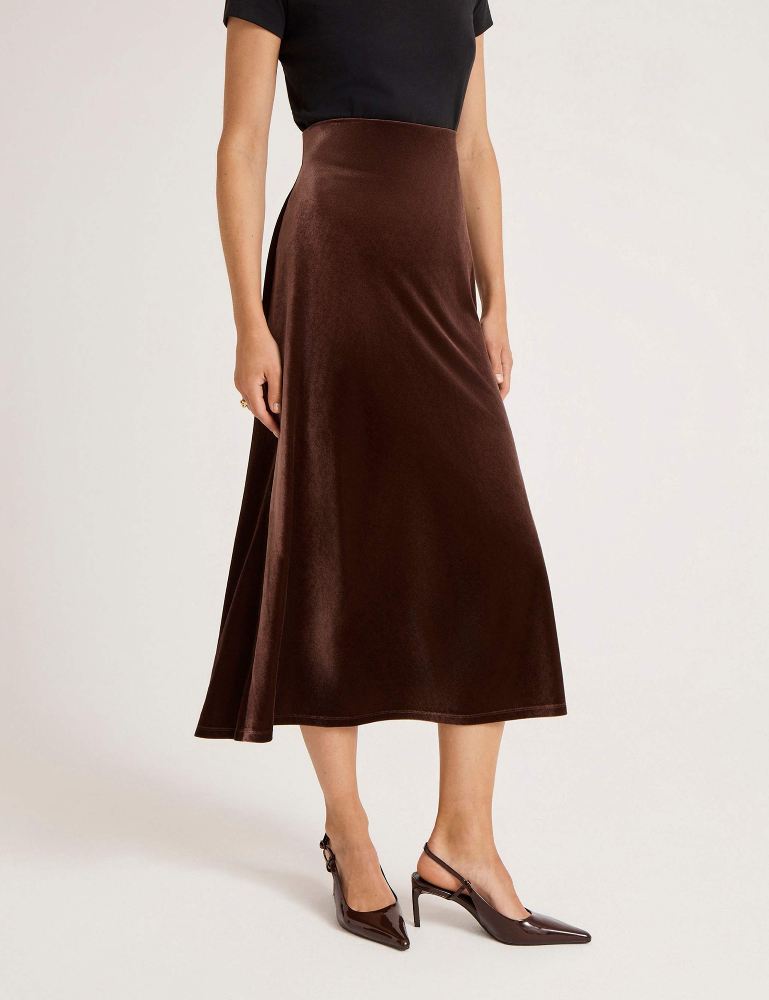 Velvet Midi Slip Skirt 2 of 5