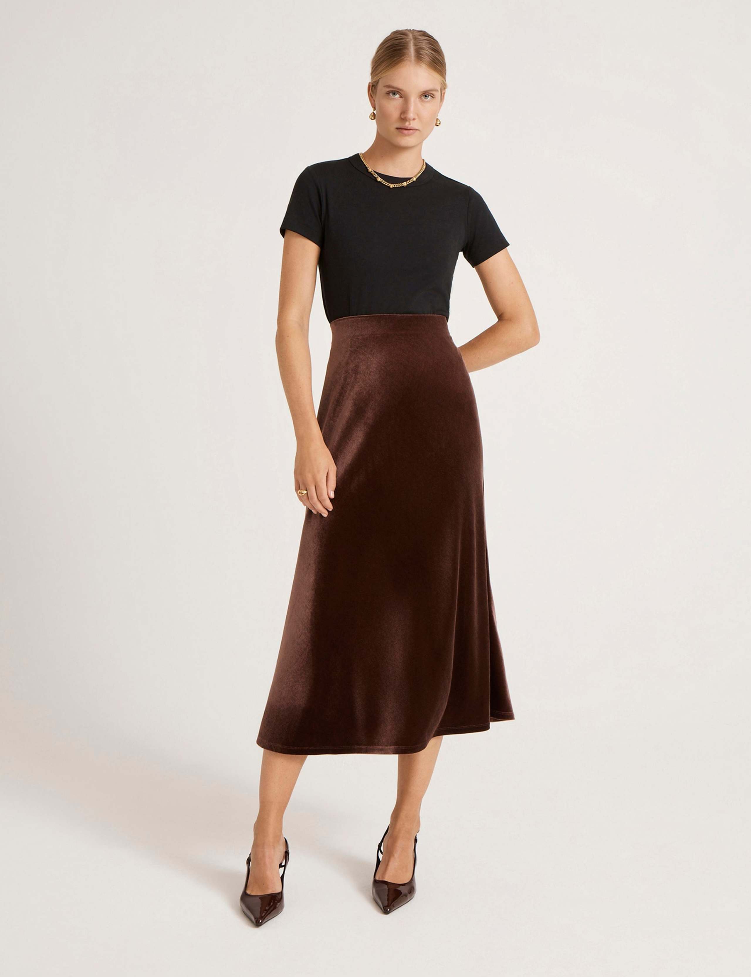 Velvet Midi Slip Skirt 4 of 5