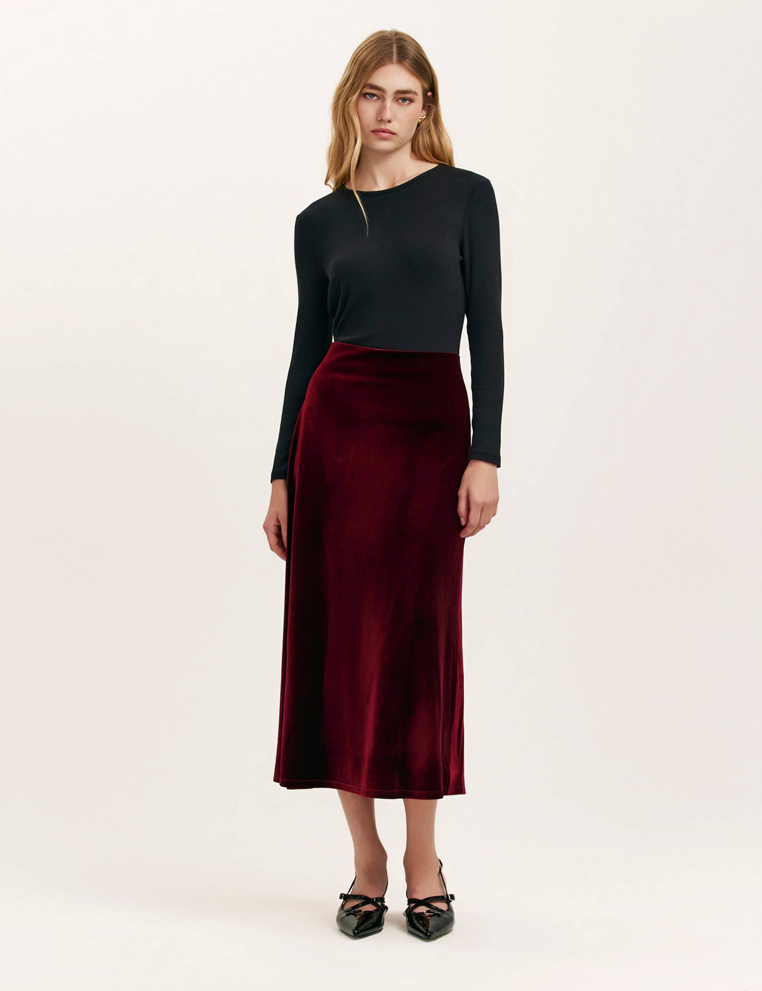 Velvet Midi Slip Skirt 2 of 5