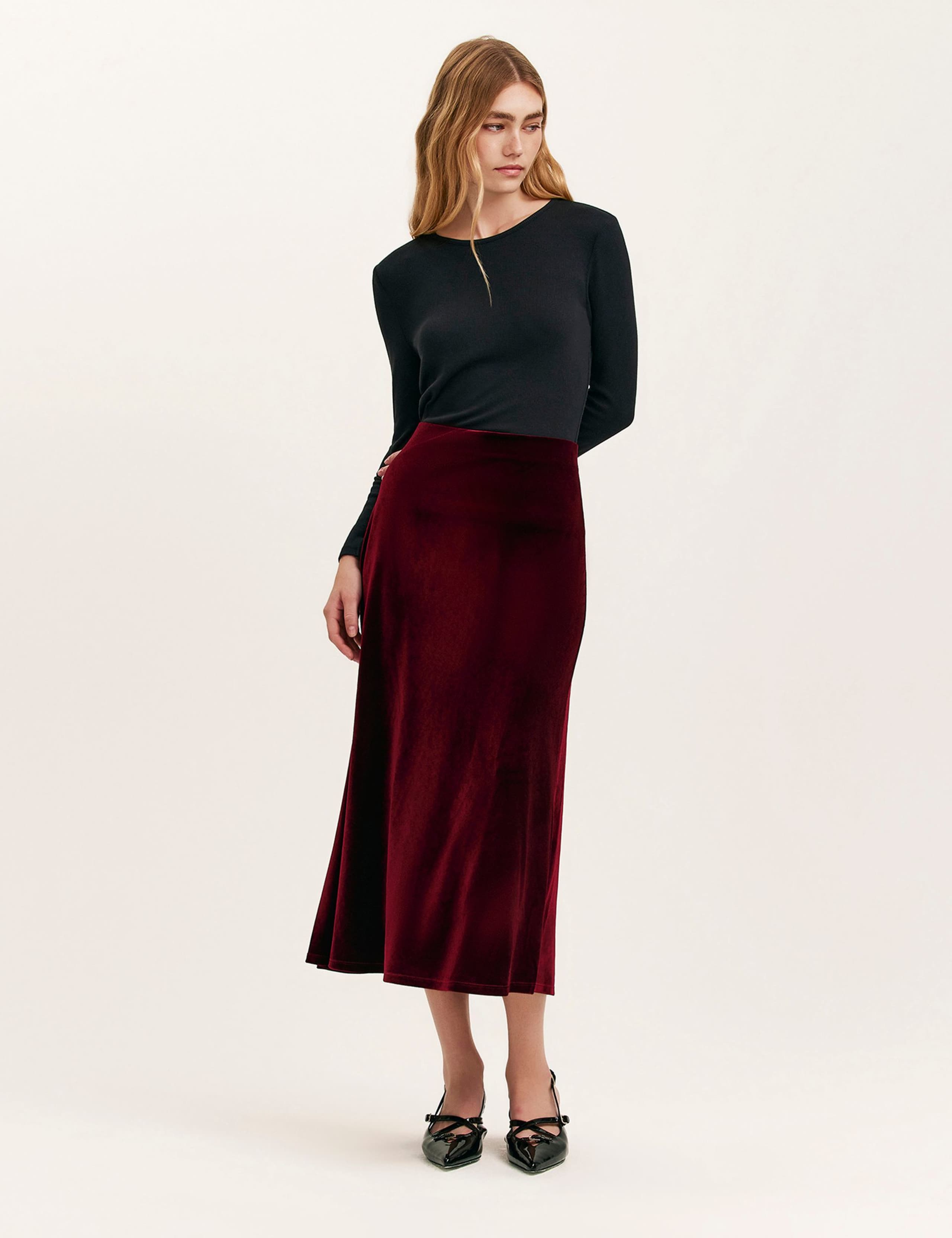 Velvet Midi Slip Skirt 4 of 5