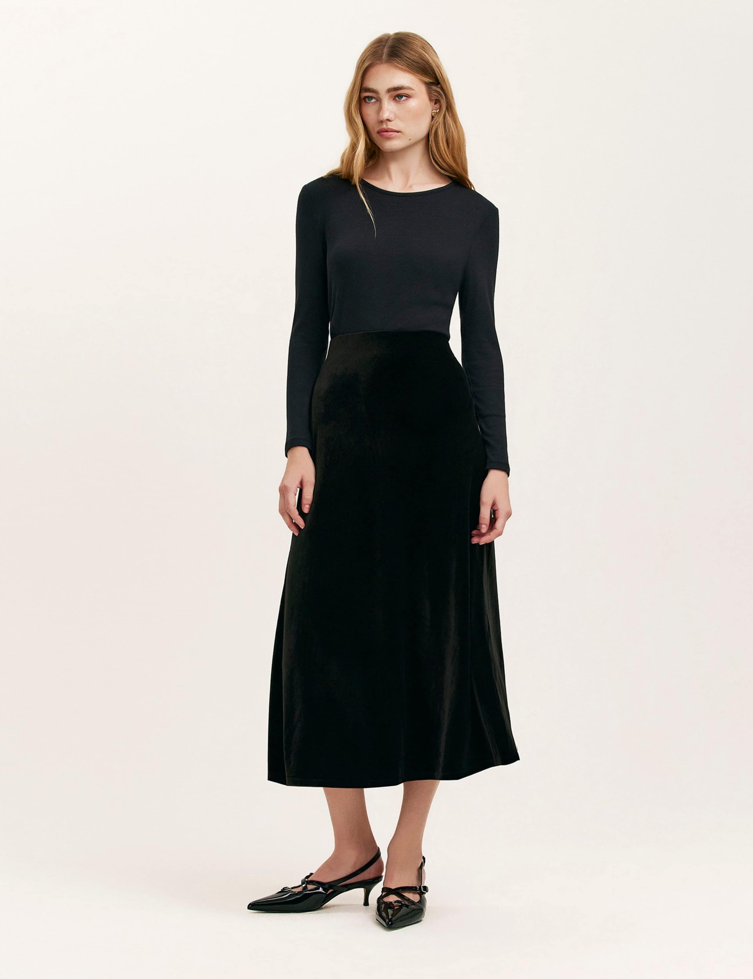 Velvet Midi Slip Skirt 2 of 3