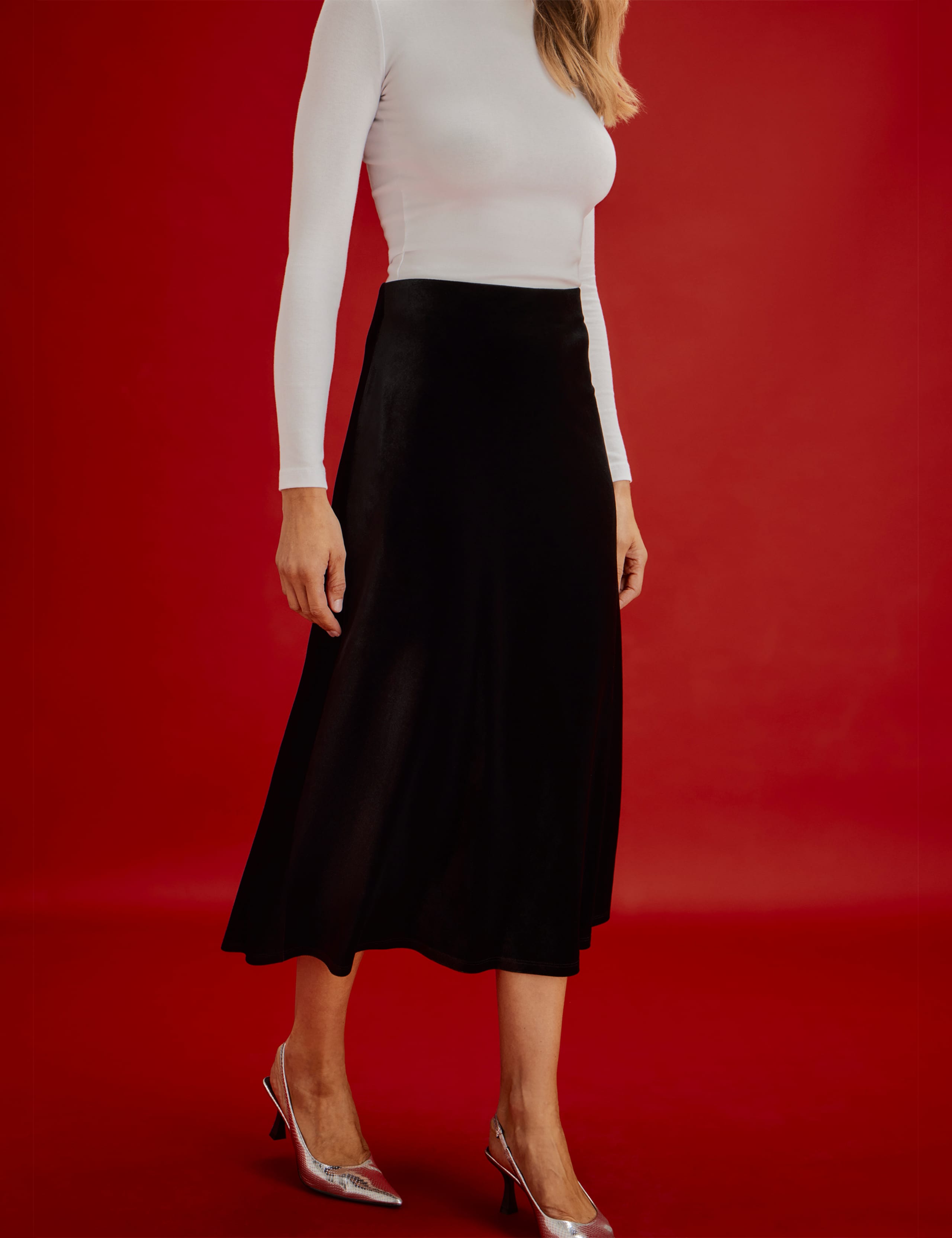 Velvet Midi Slip Skirt 6 of 10