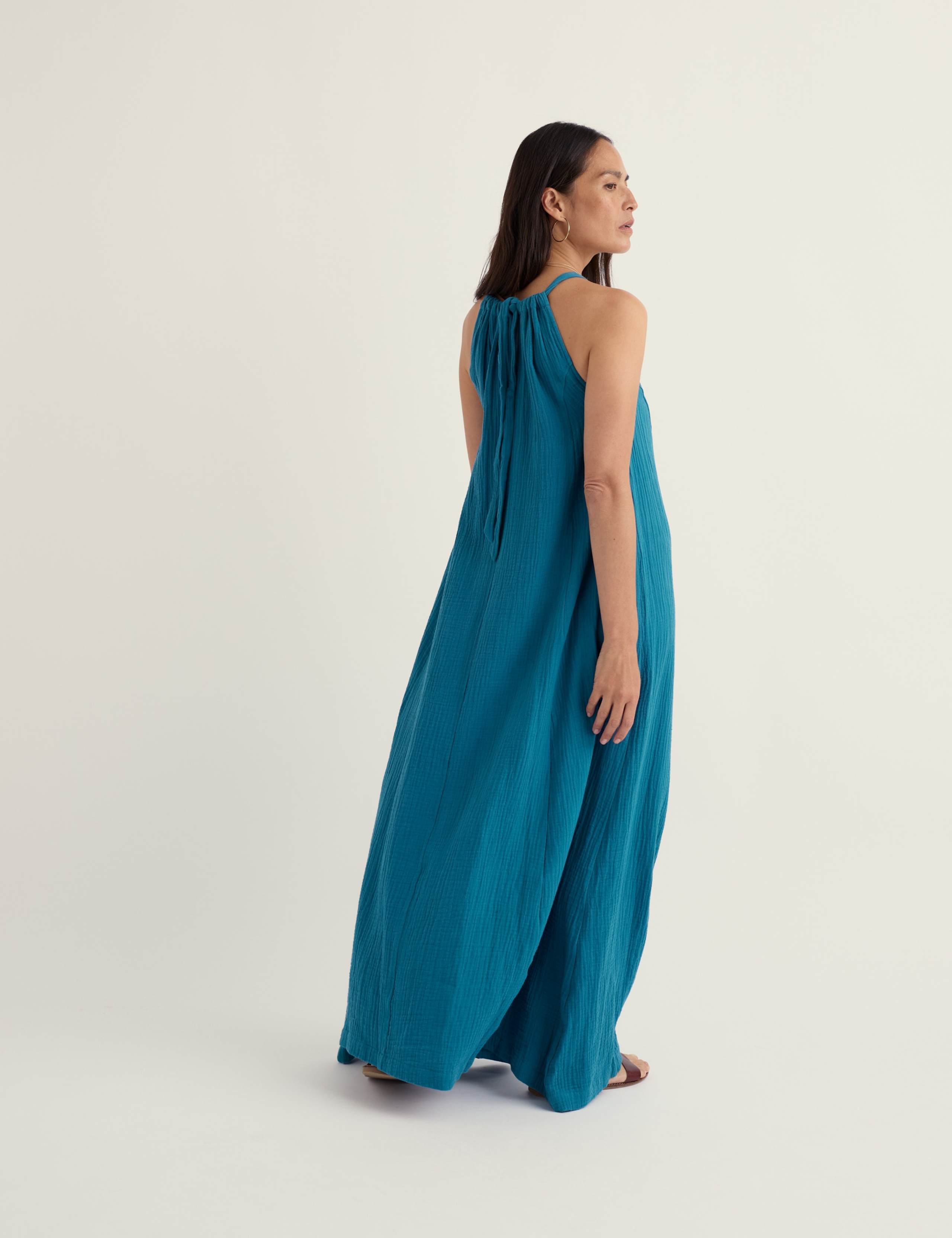 Pure Cotton Tie Neck Midaxi Swing Dress 3 of 5