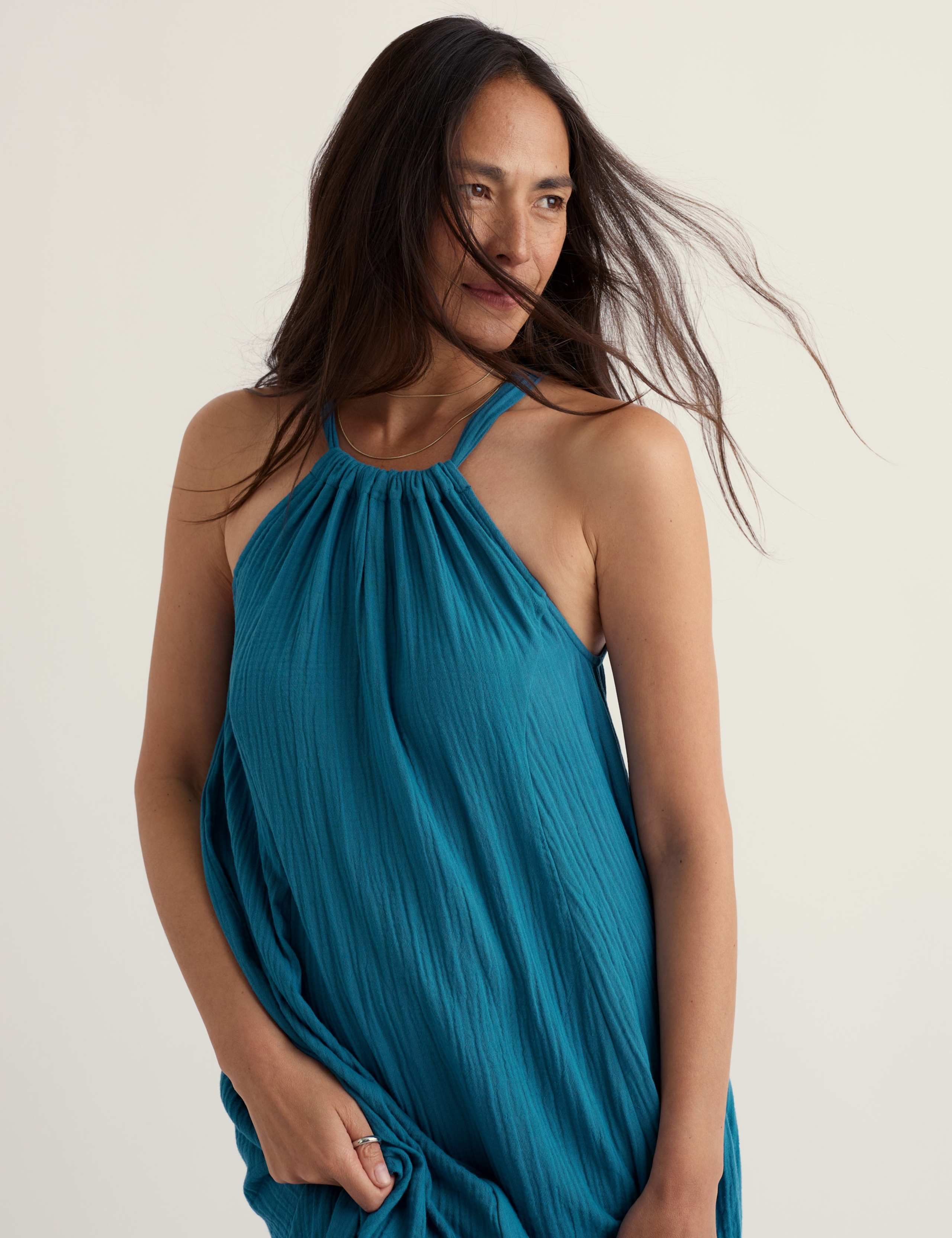 Pure Cotton Tie Neck Midaxi Swing Dress 4 of 5