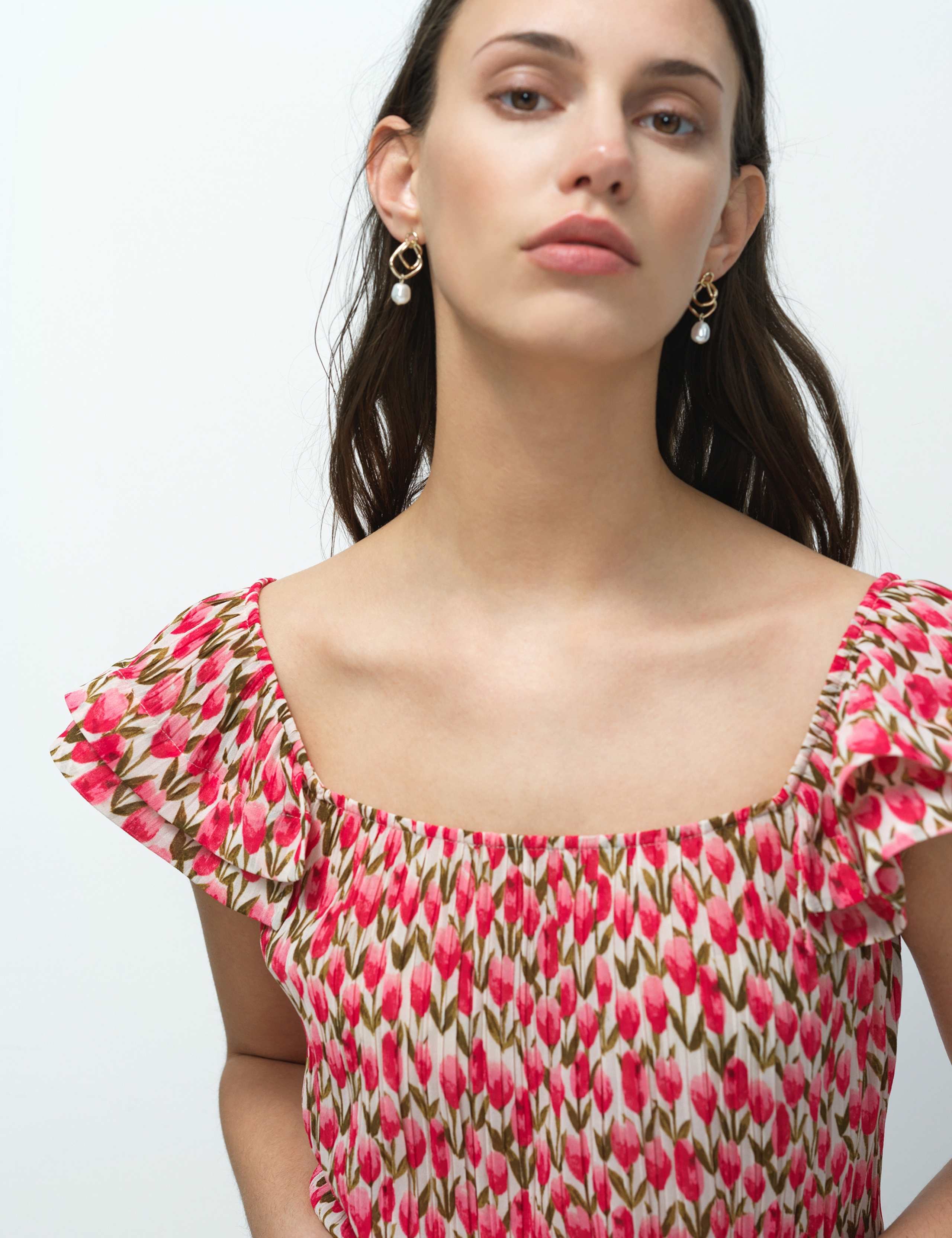 Plissé Floral Square Neck Ruffle Peplum Top 4 of 6