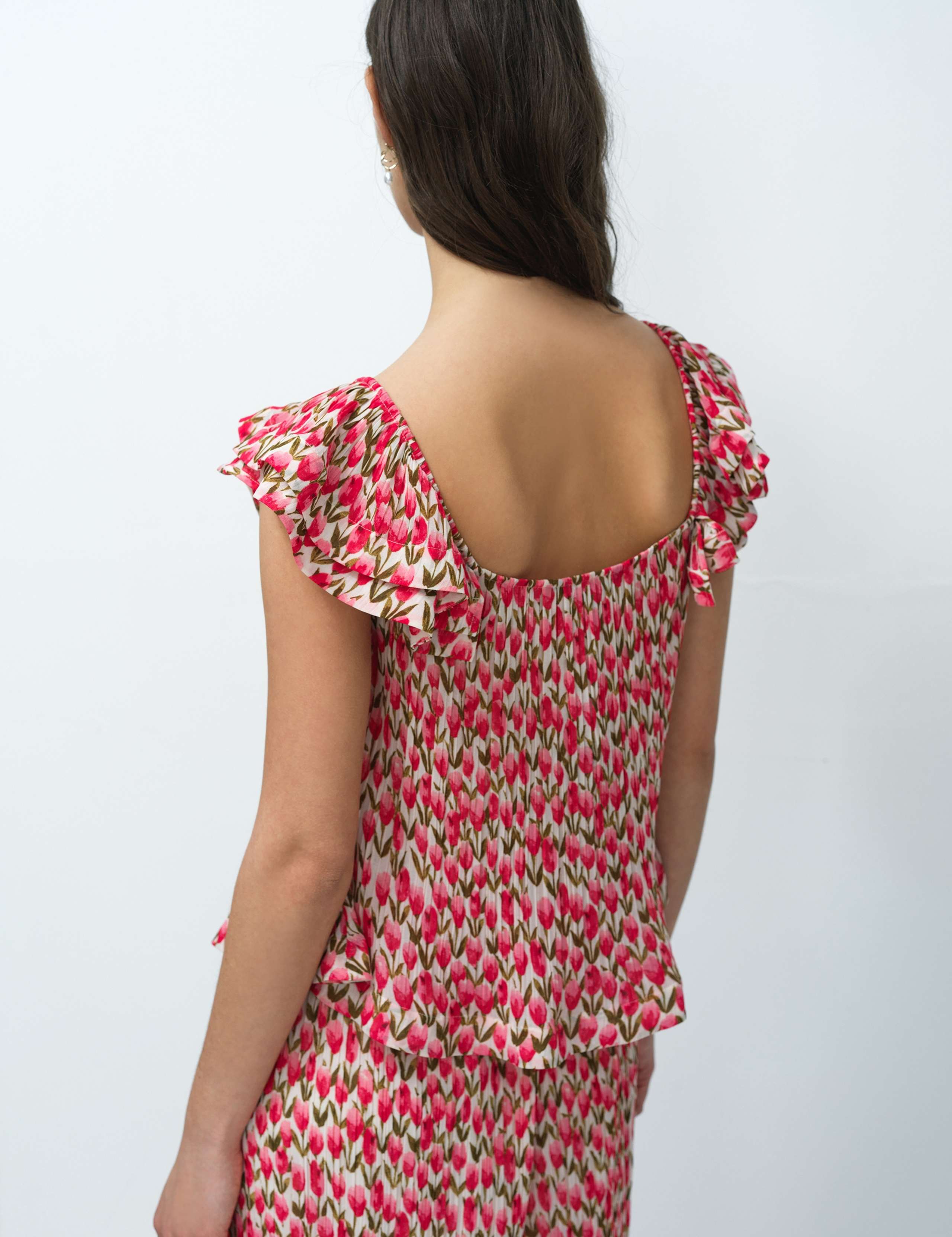 Plissé Floral Square Neck Ruffle Peplum Top 6 of 6