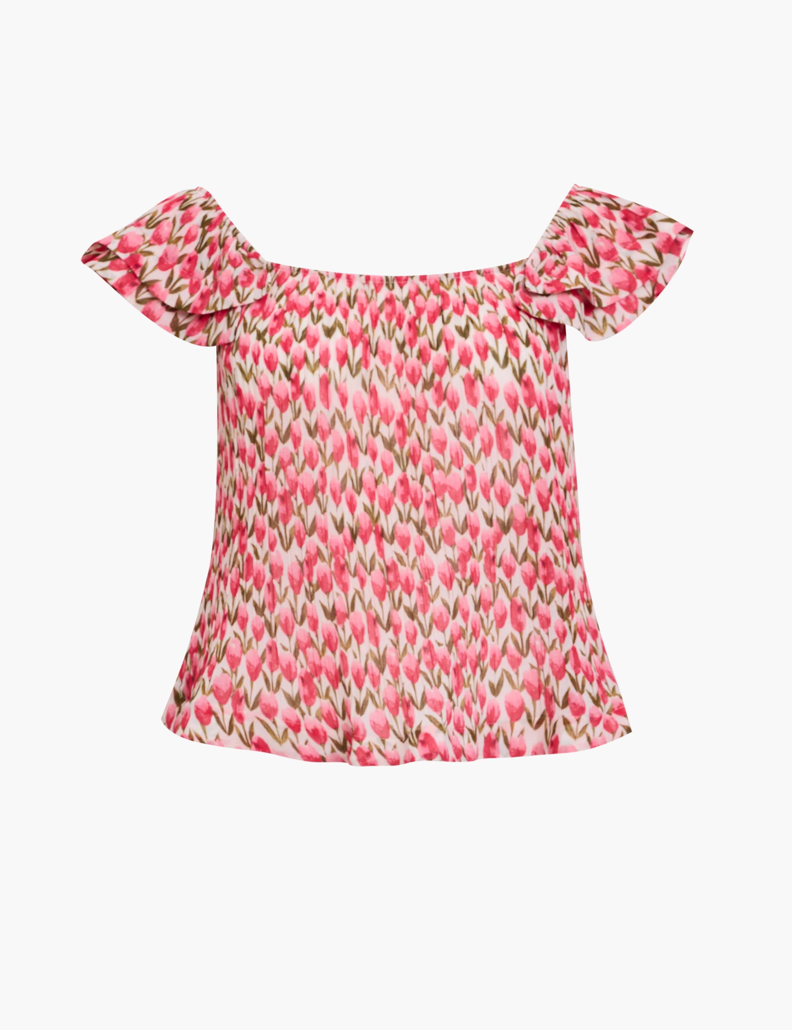 Plissé Floral Square Neck Ruffle Peplum Top 2 of 6