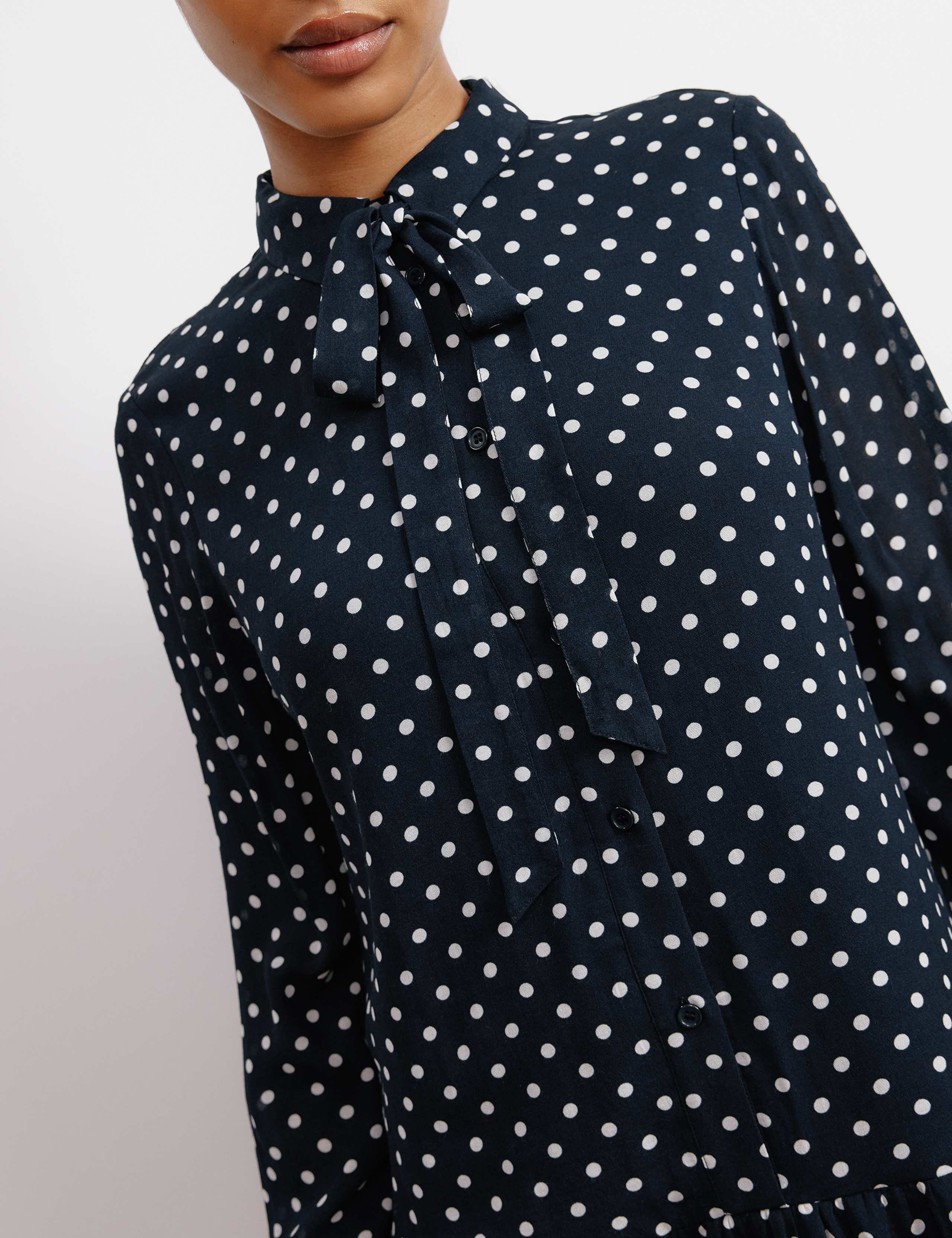 Polka Dot Tie Neck Mini Skater Dress 4 of 5