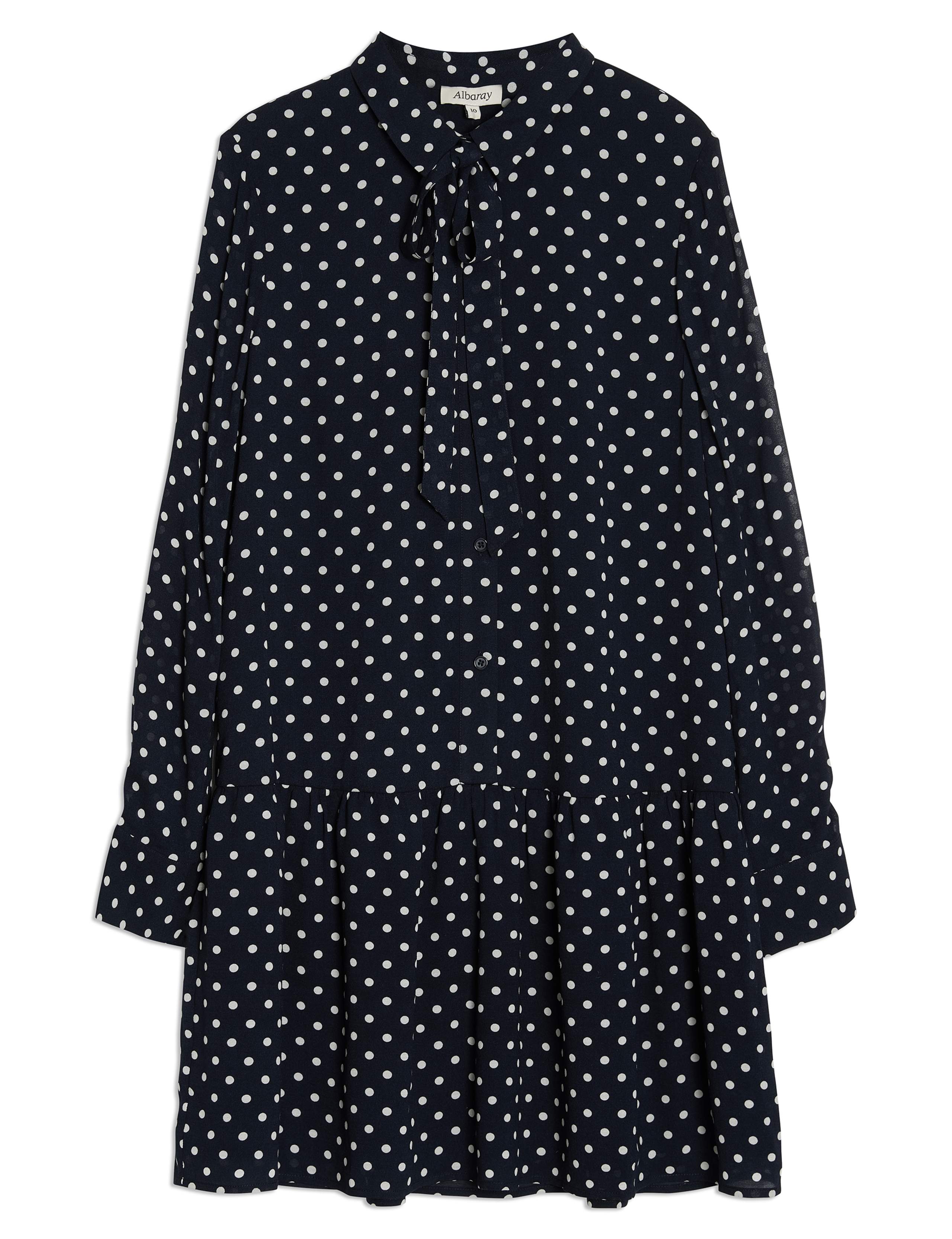Polka Dot Tie Neck Mini Skater Dress 2 of 5