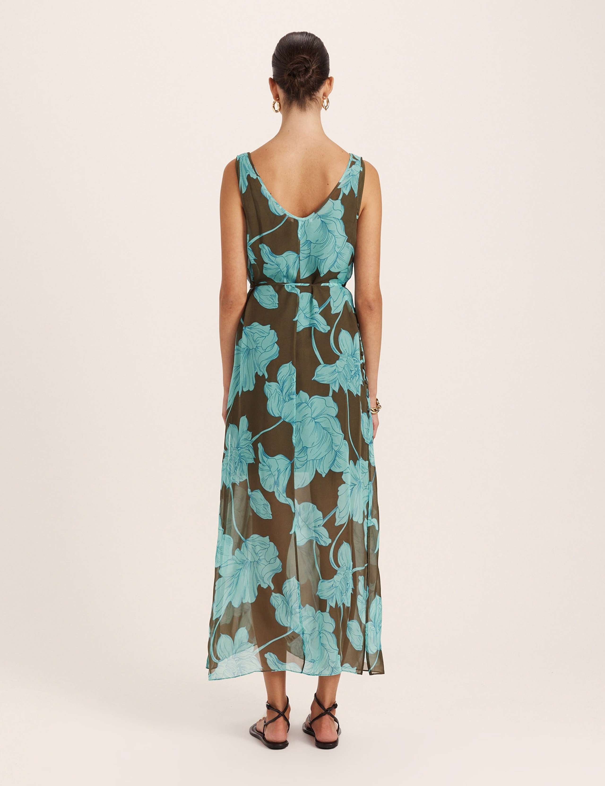 Pure Silk Floral Scoop Neck Tie Waist Maxi Dress 4 of 7