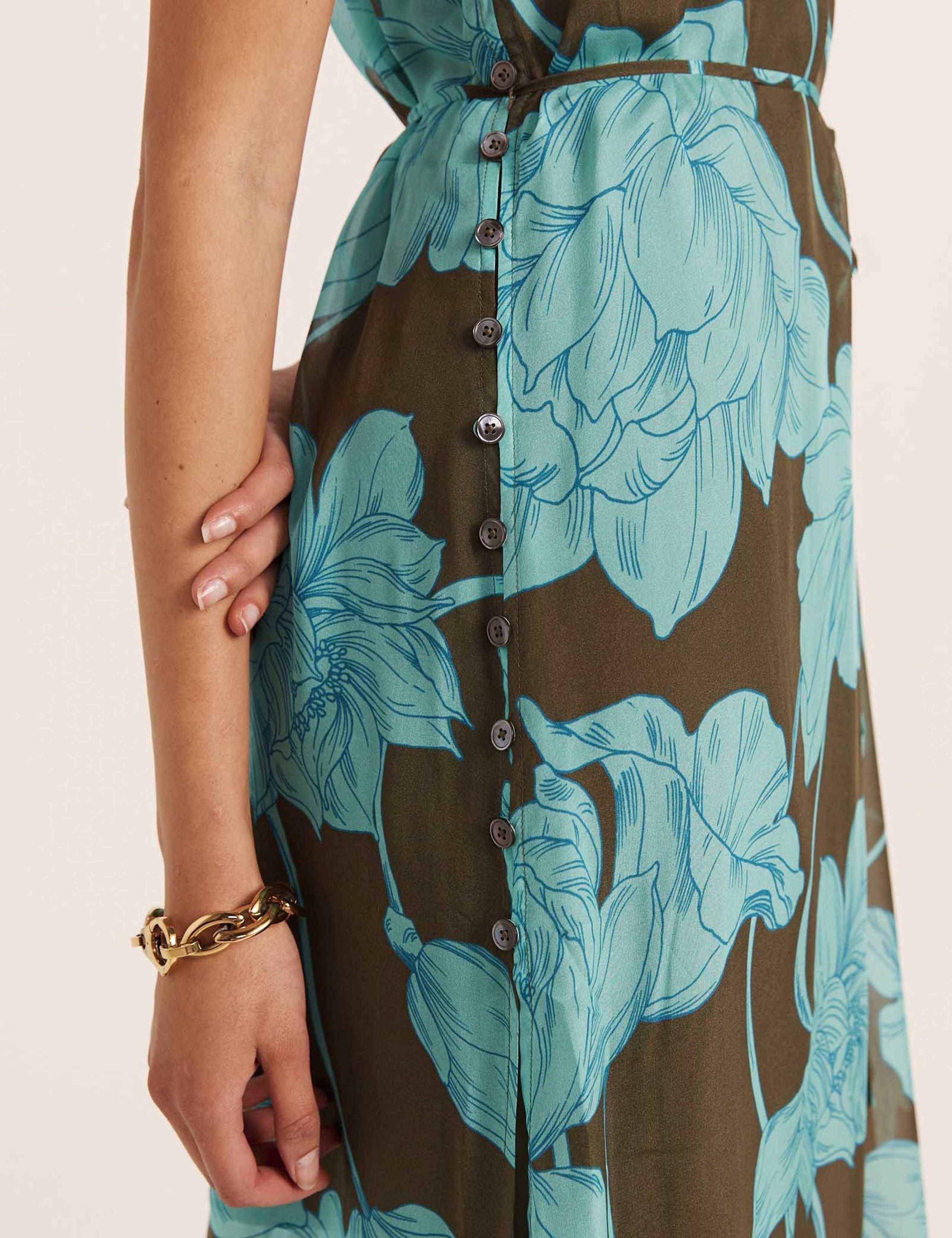 Pure Silk Floral Scoop Neck Tie Waist Maxi Dress 6 of 7