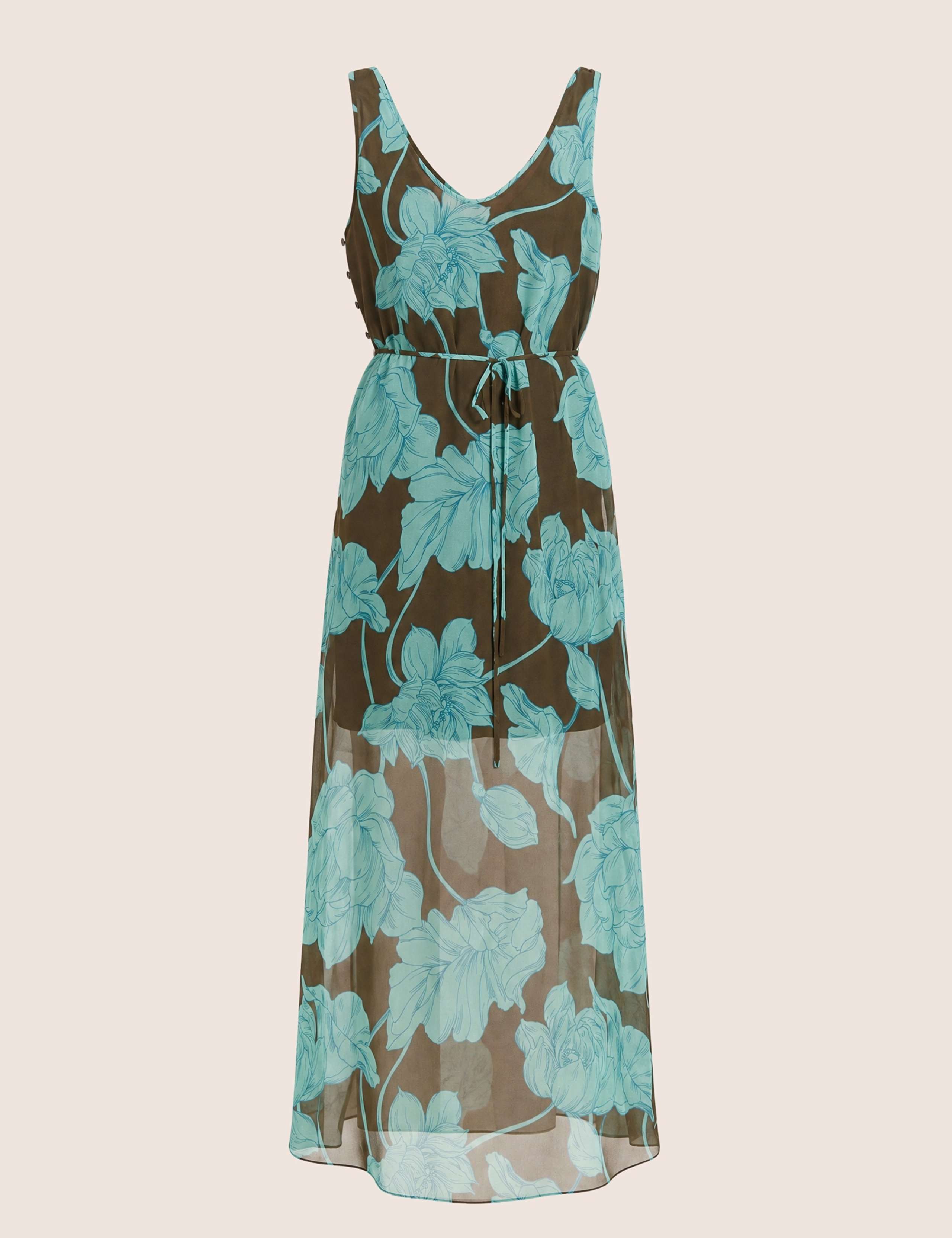 Pure Silk Floral Scoop Neck Tie Waist Maxi Dress 2 of 7