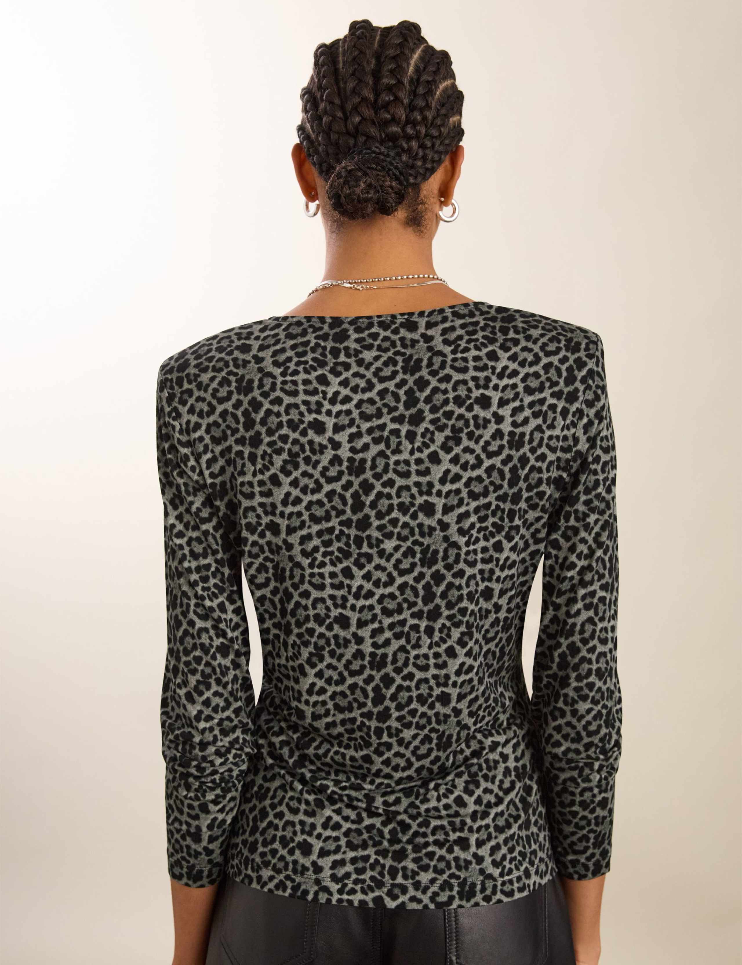 Jersey Leopard Print Crew Neck Fitted Top 3 of 4