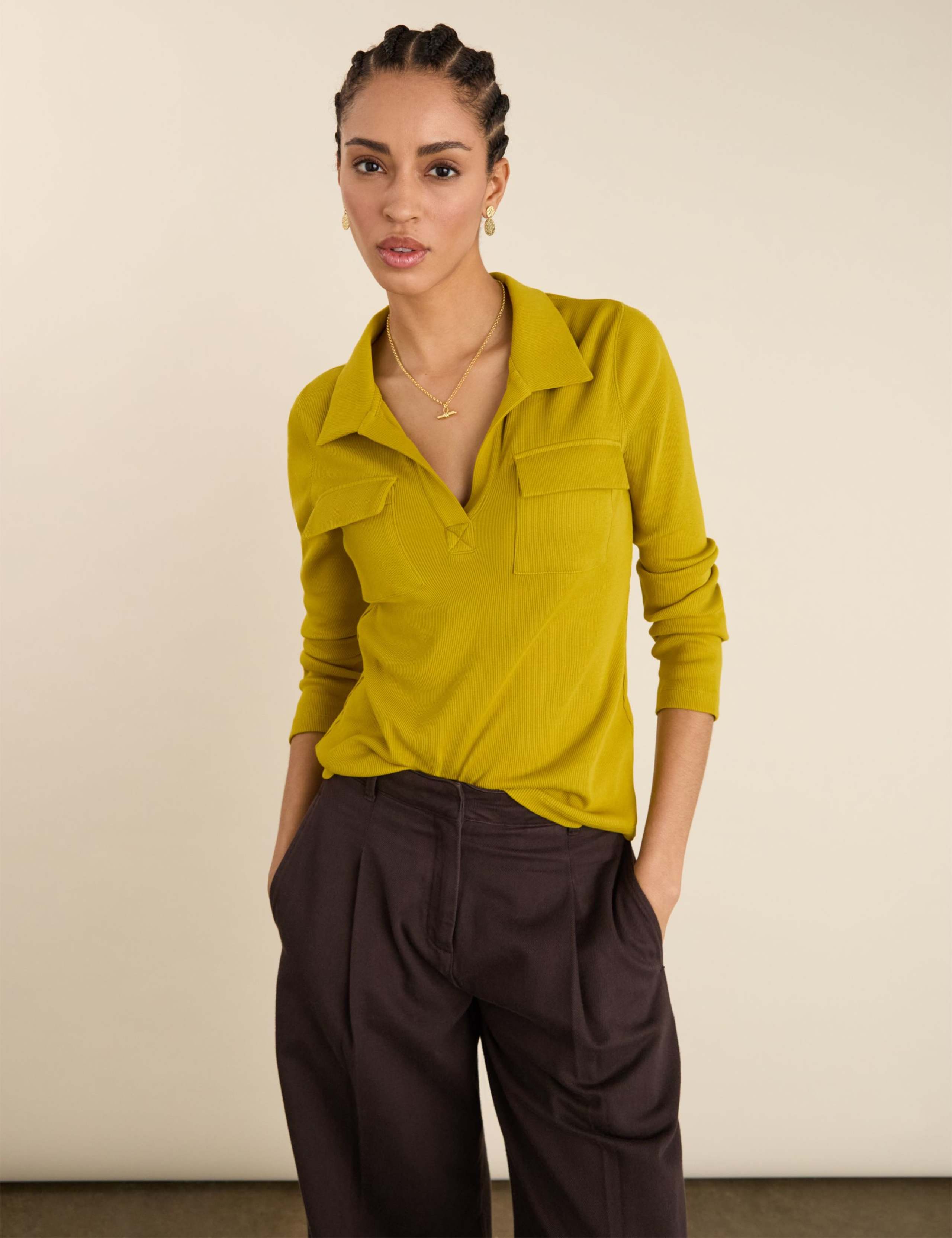 Pure Cotton Ribbed Collared Top 1 of 5