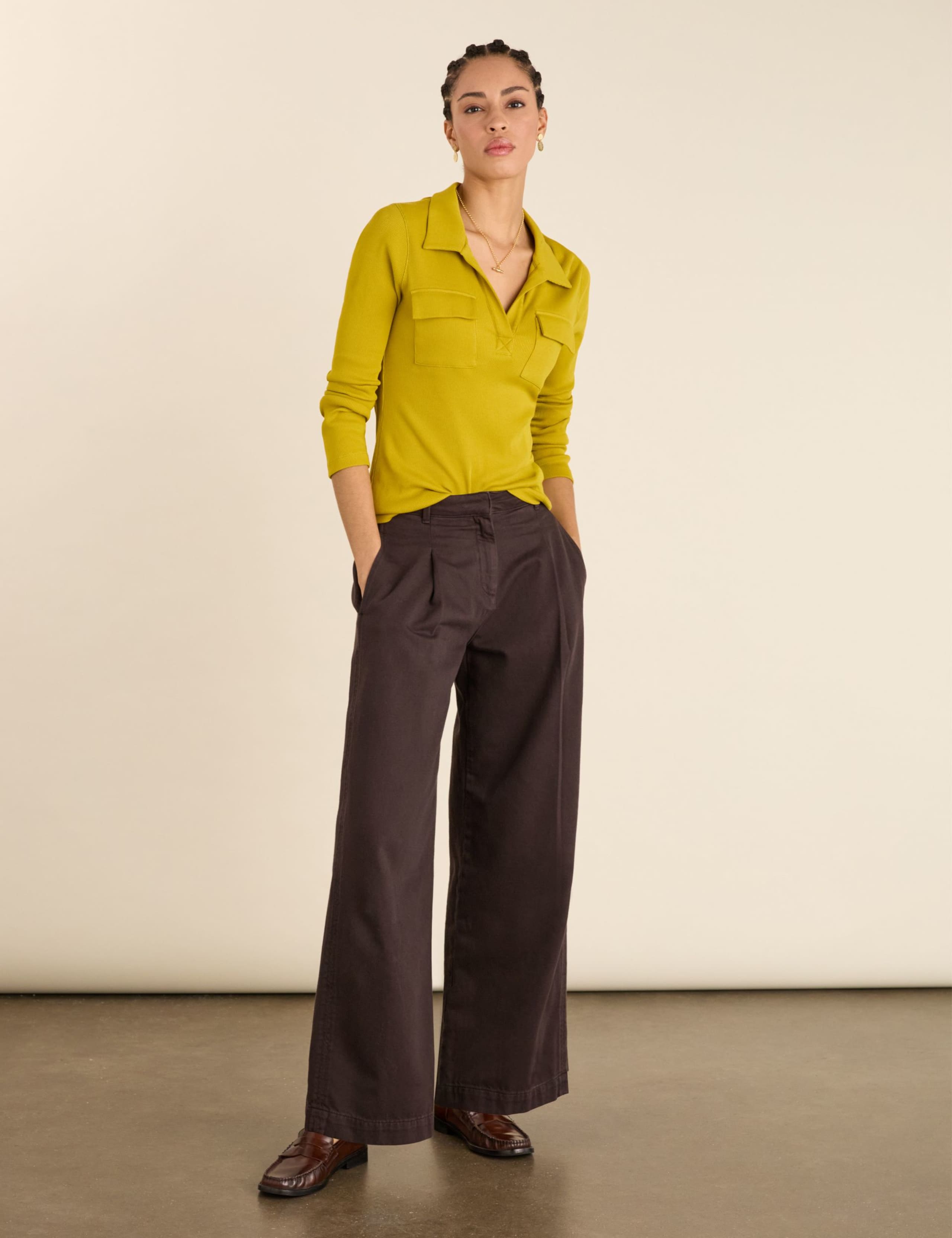 Pure Cotton Ribbed Collared Top 3 of 5