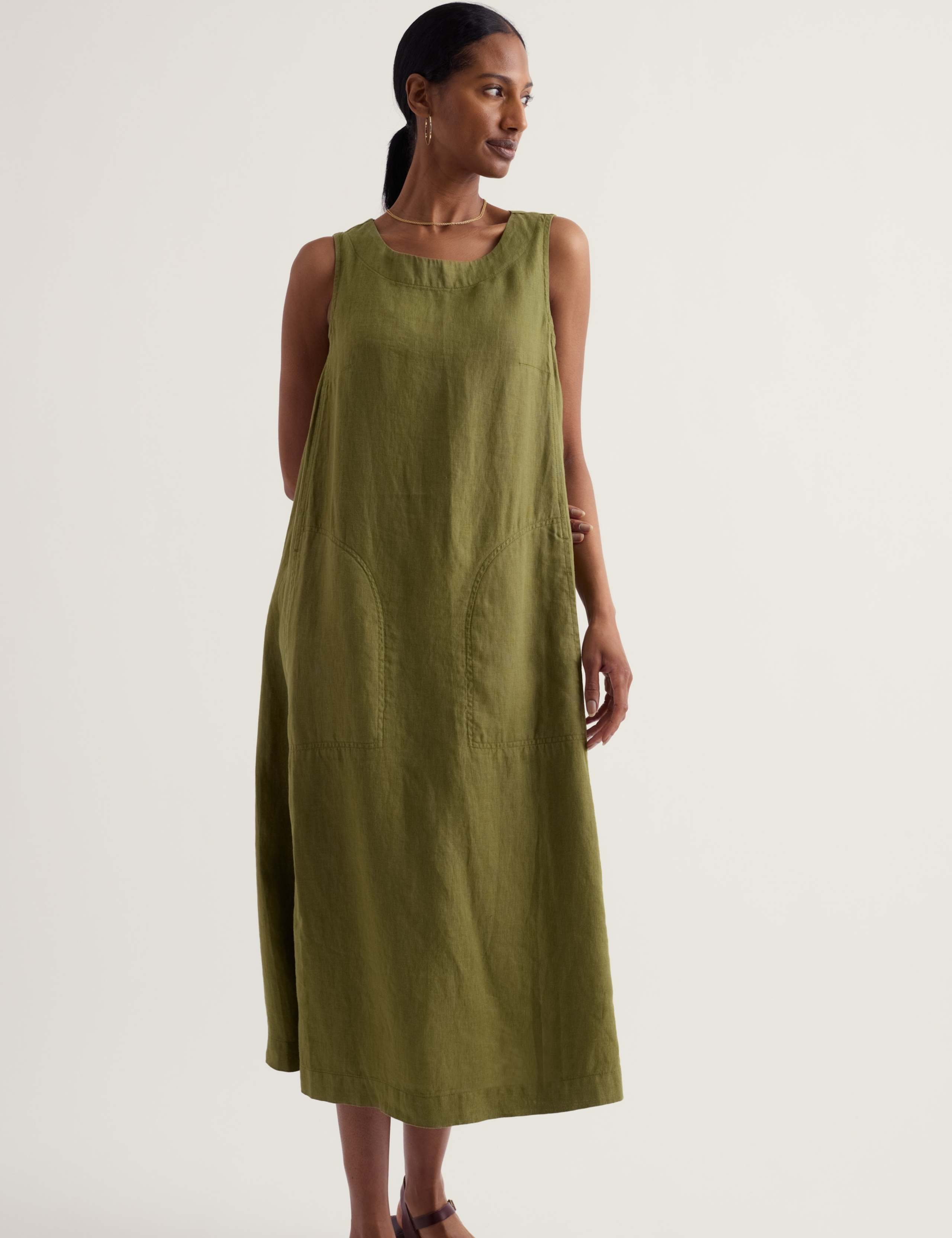 Pure Linen Round Neck Midi Shift Dress 1 of 5