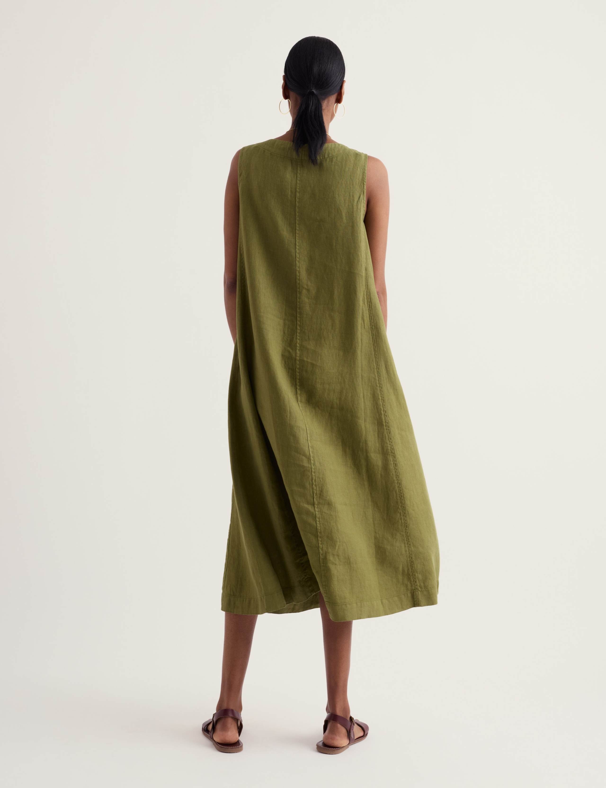 Pure Linen Round Neck Midi Shift Dress 4 of 5