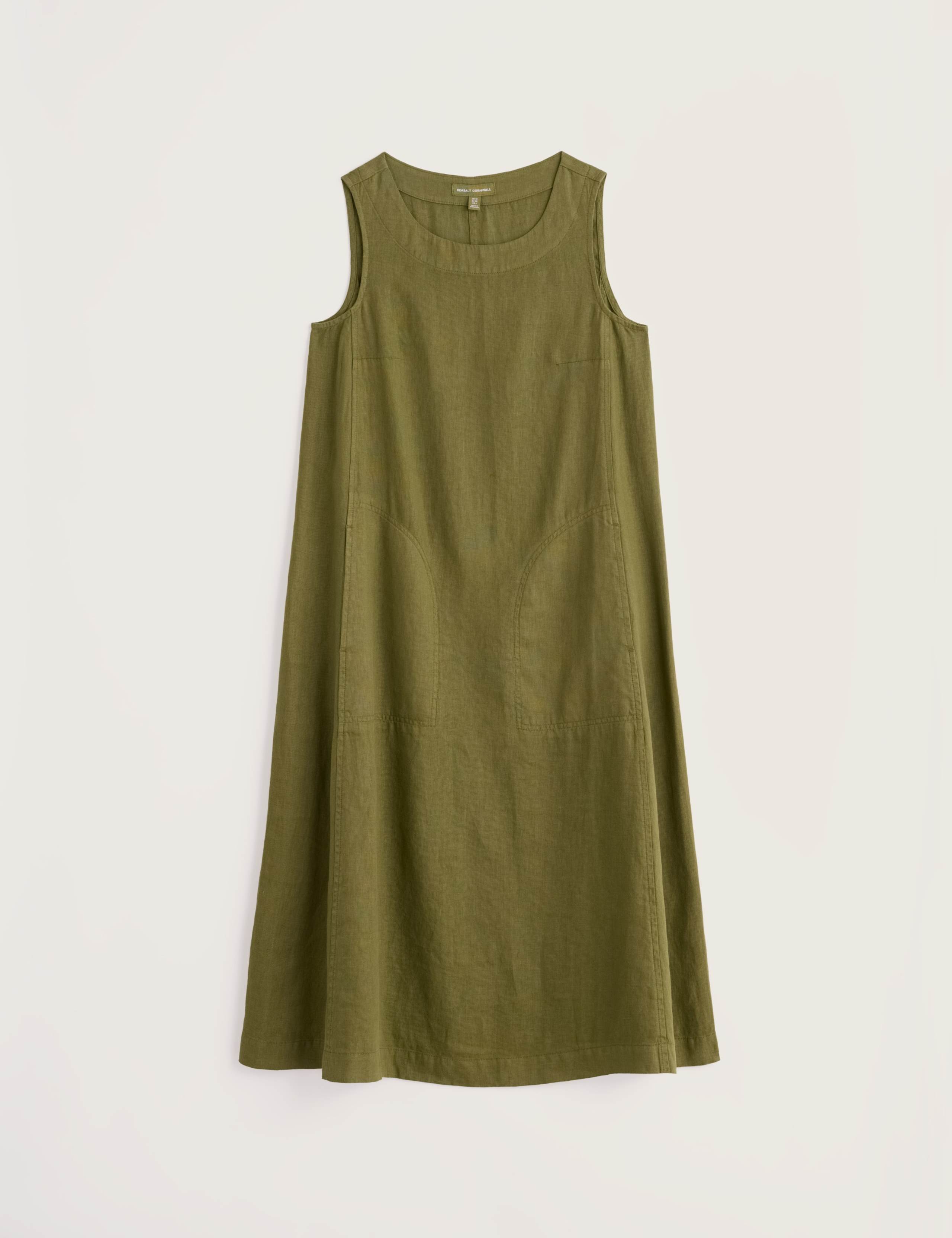 Pure Linen Round Neck Midi Shift Dress 2 of 5