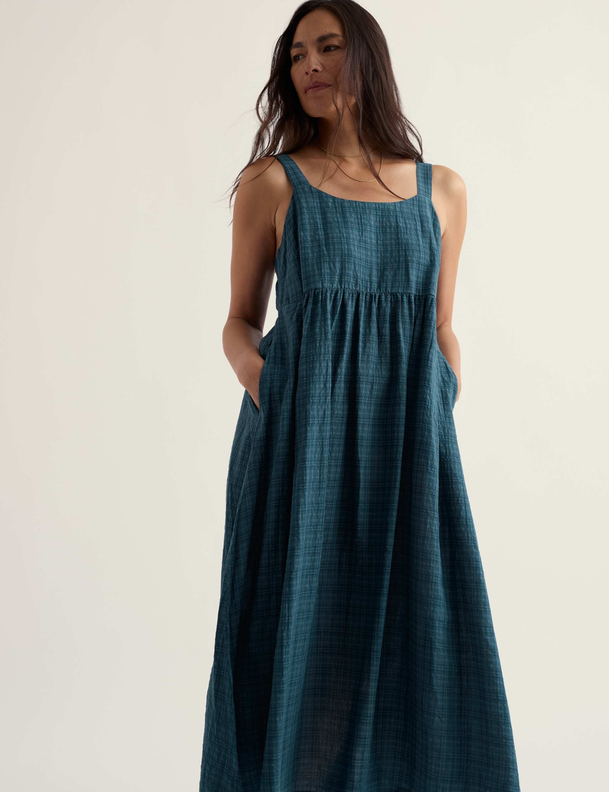 Cotton Rich Checked Seersucker Midi Dress 3 of 5