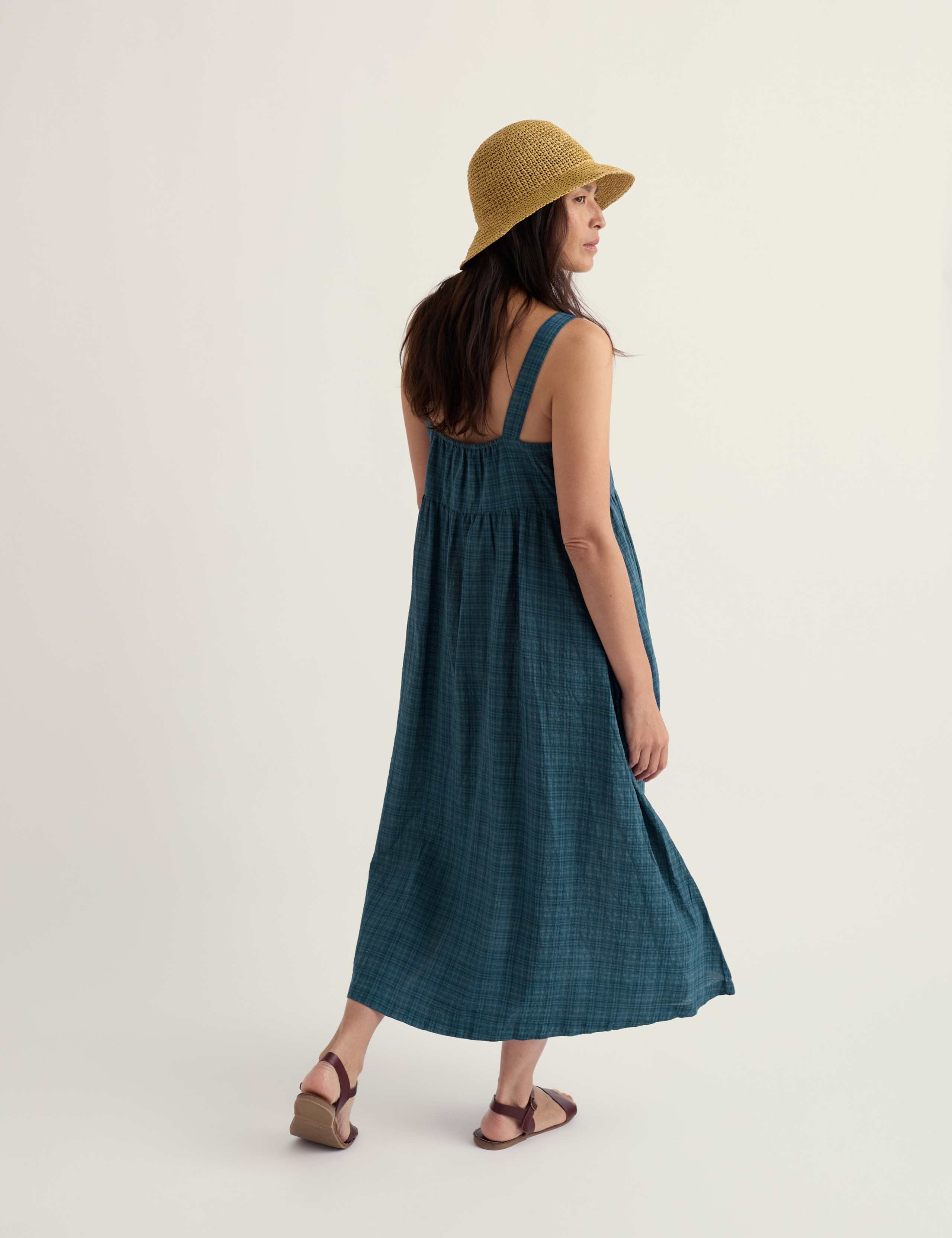 Cotton Rich Checked Seersucker Midi Dress 4 of 5