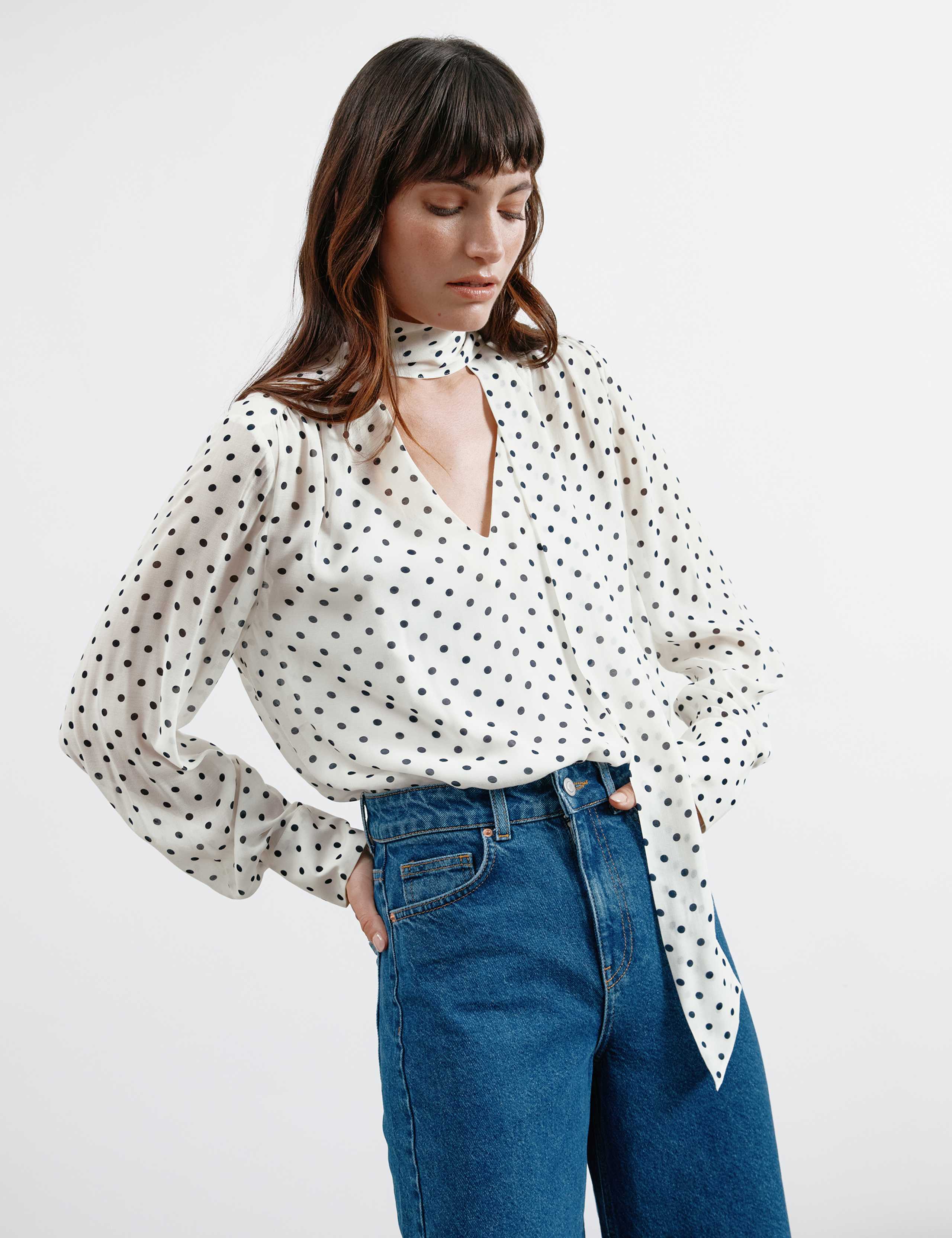Polka Dot Tie Neck Blouse 1 of 6