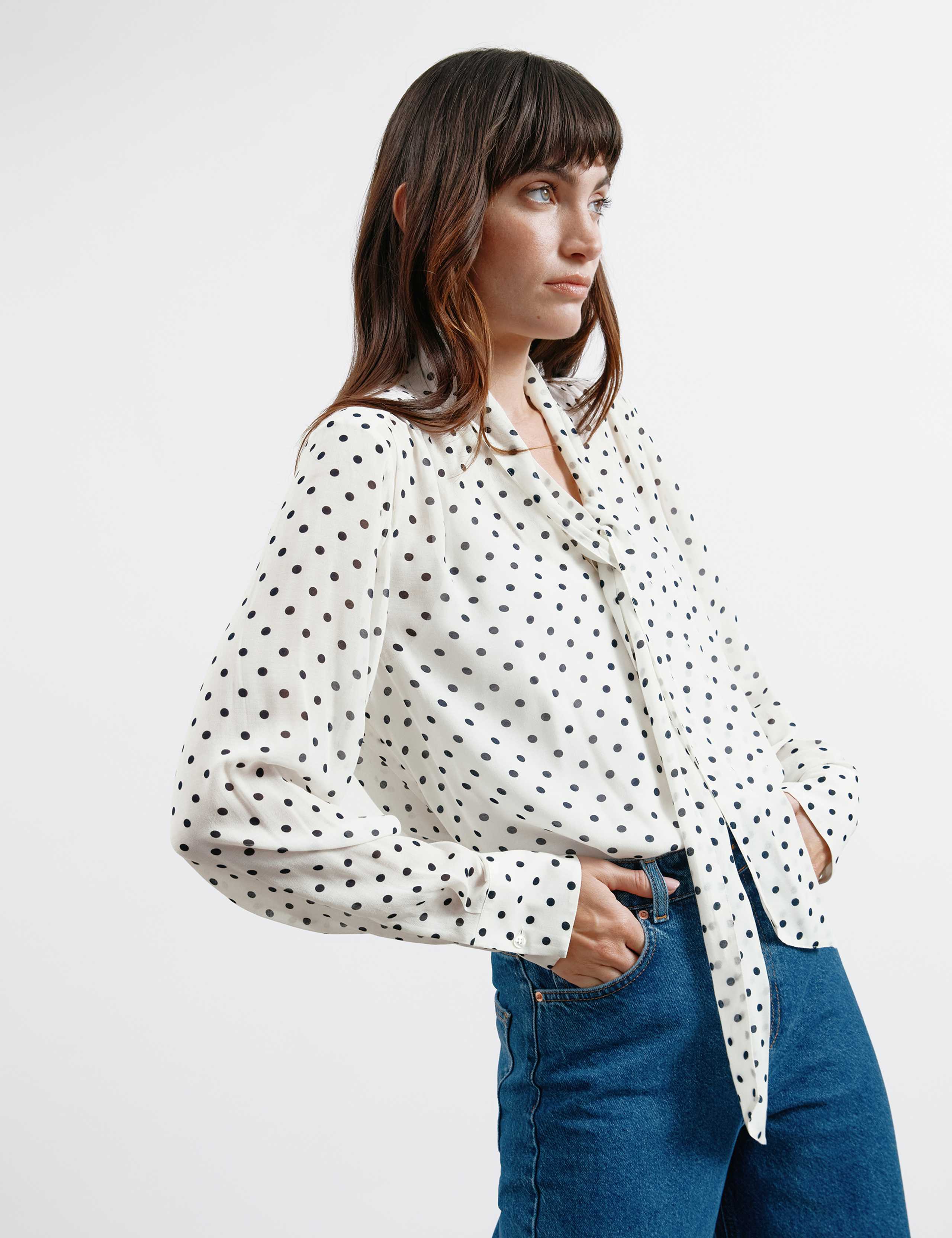 Polka Dot Tie Neck Blouse 4 of 6
