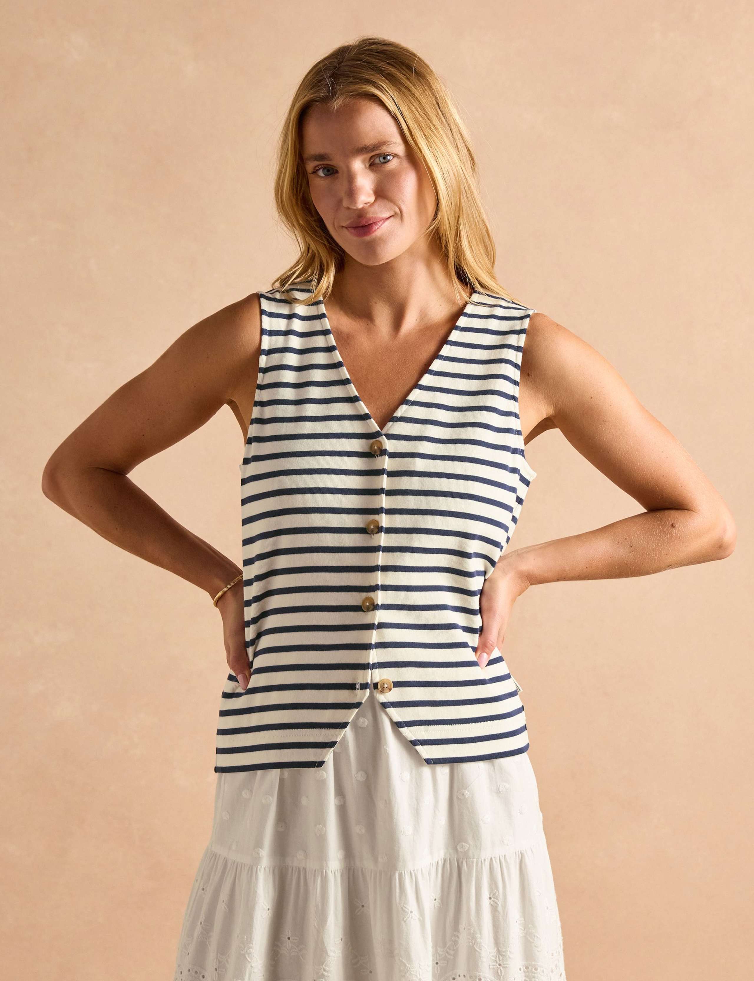 Pure Cotton Striped Button Through Vest 5 of 8