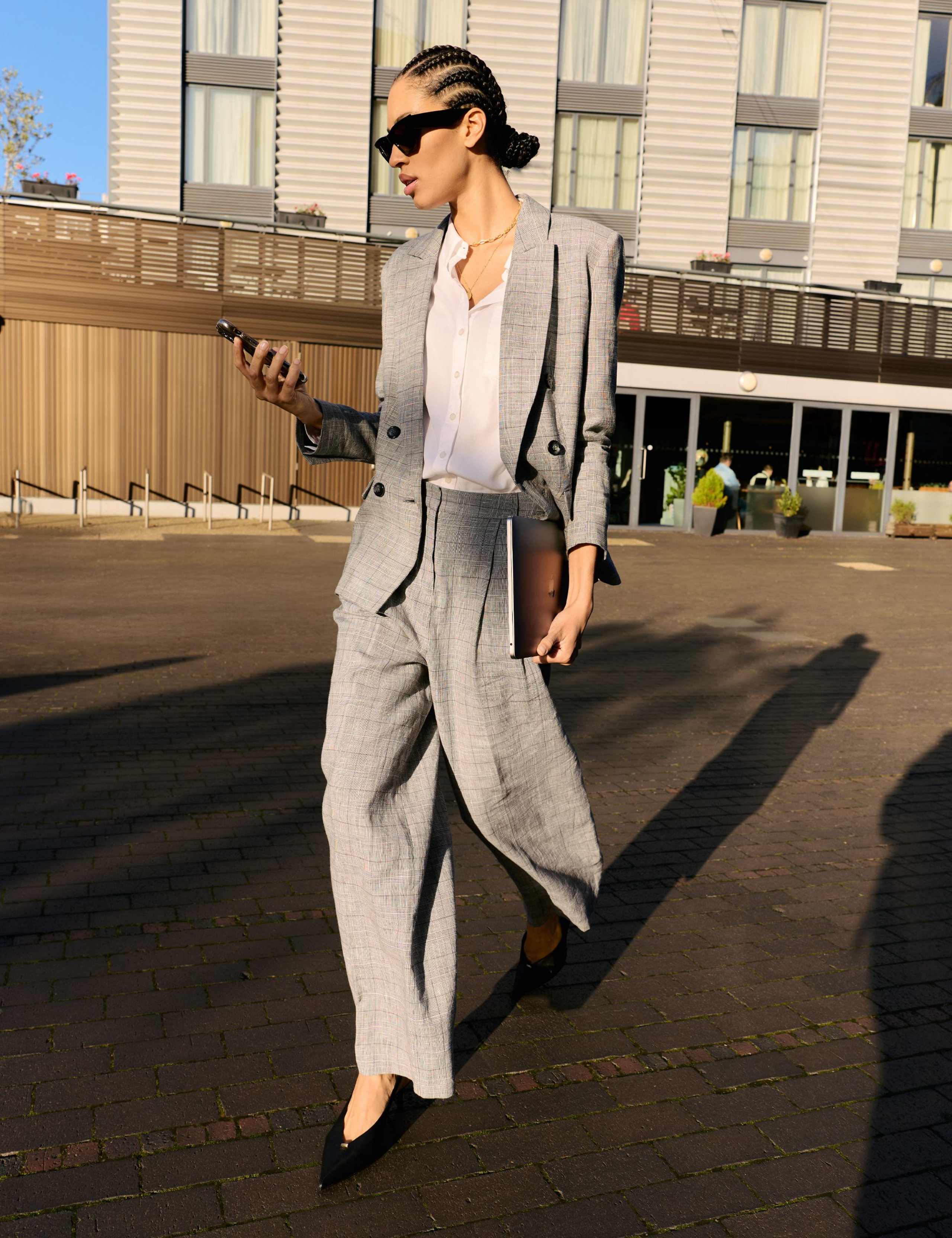 Wool Blend Checked Tailored Wide Leg Trousers 1 of 7