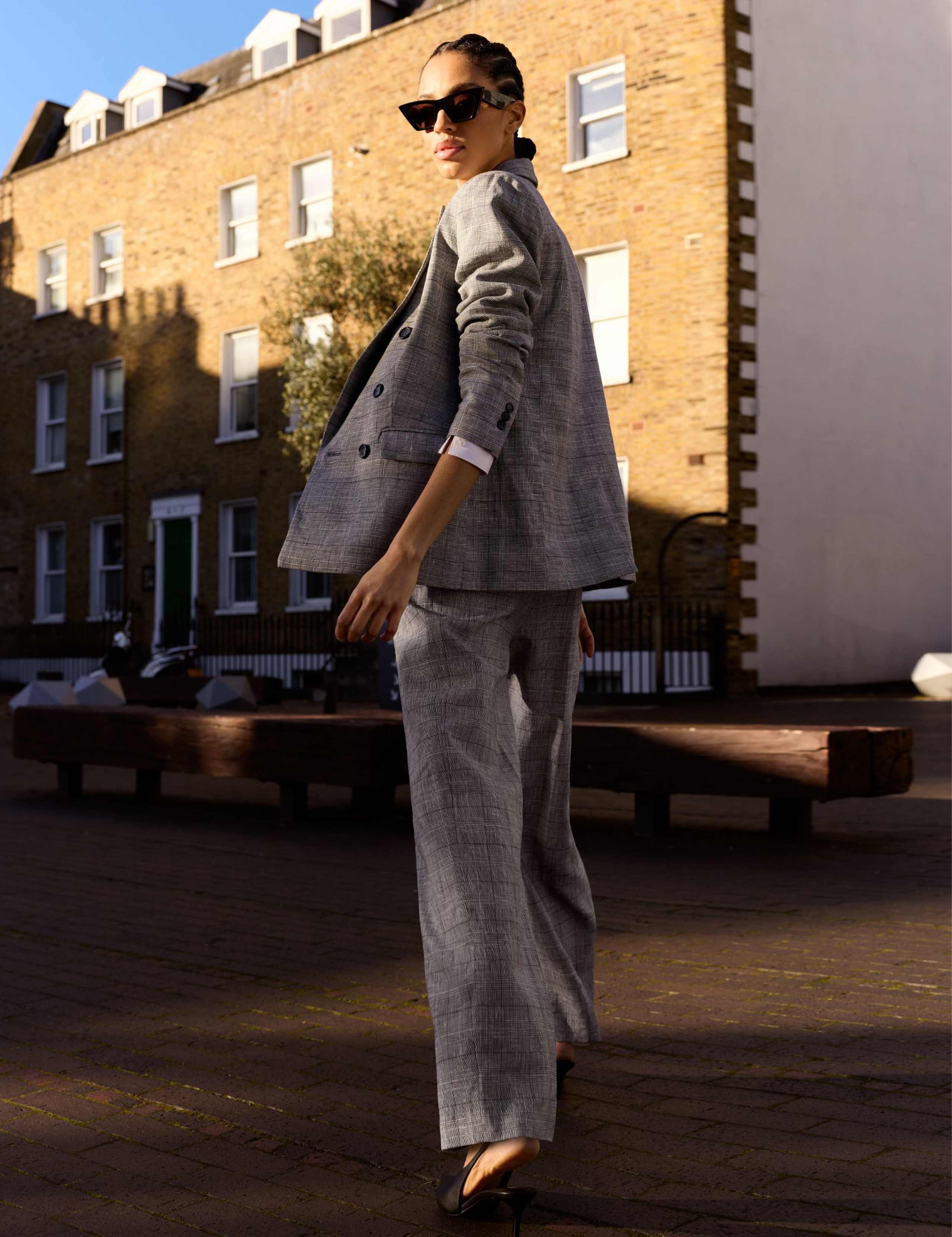 Wool Blend Checked Tailored Wide Leg Trousers 3 of 7