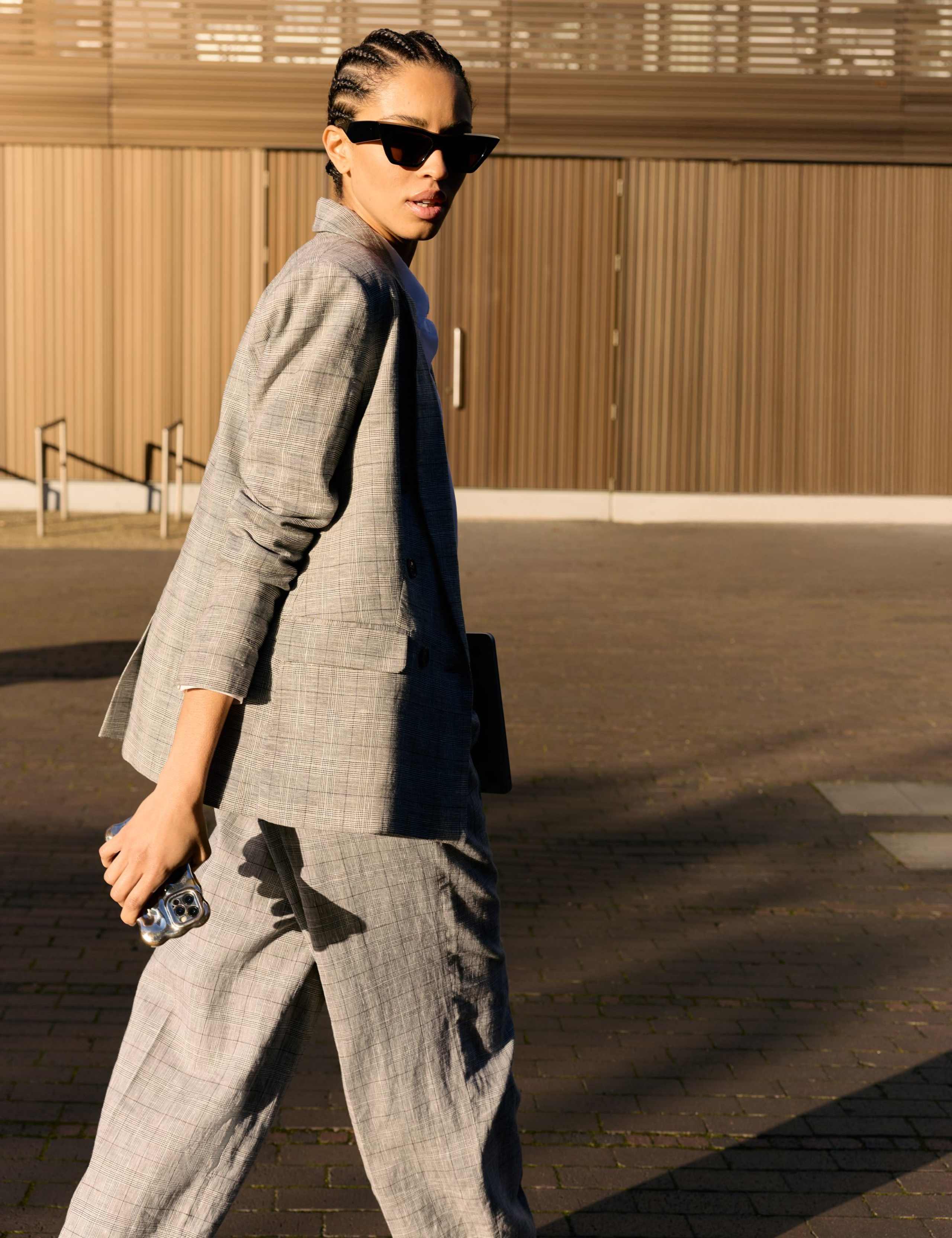 Wool Blend Checked Tailored Wide Leg Trousers 4 of 7