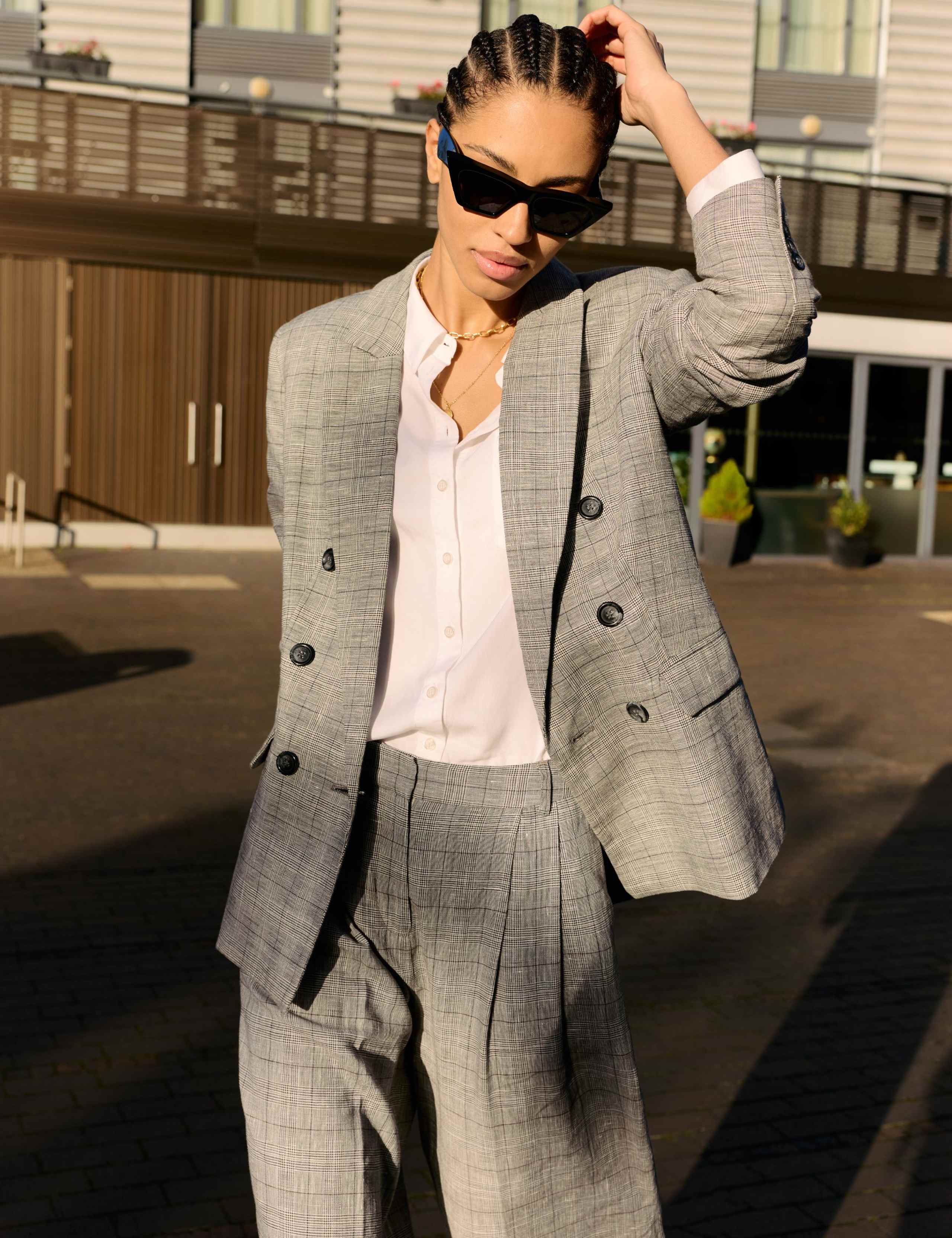 Wool Blend Checked Tailored Wide Leg Trousers 6 of 7