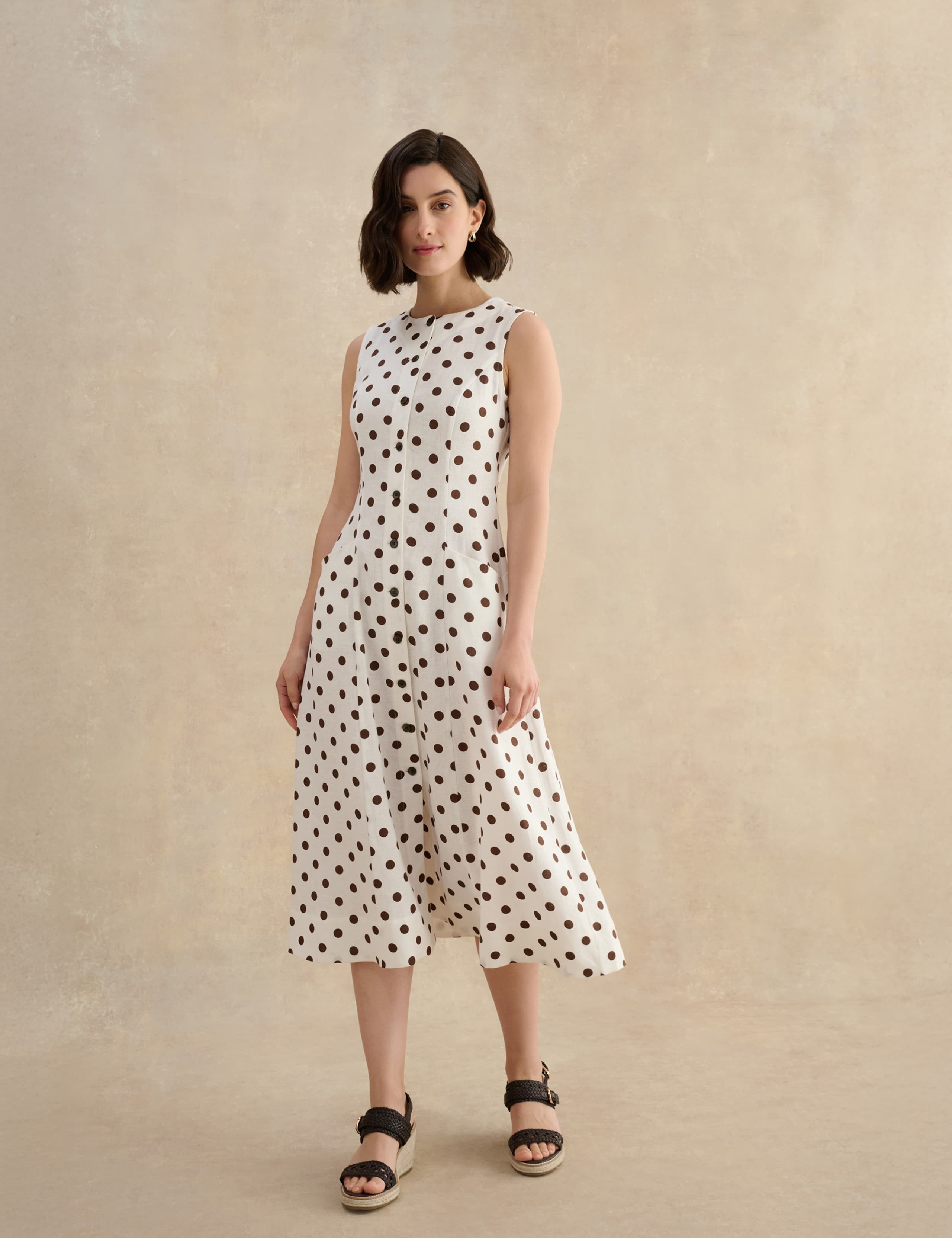 Pure Linen Button Through Midi Waisted Dress 5 of 9