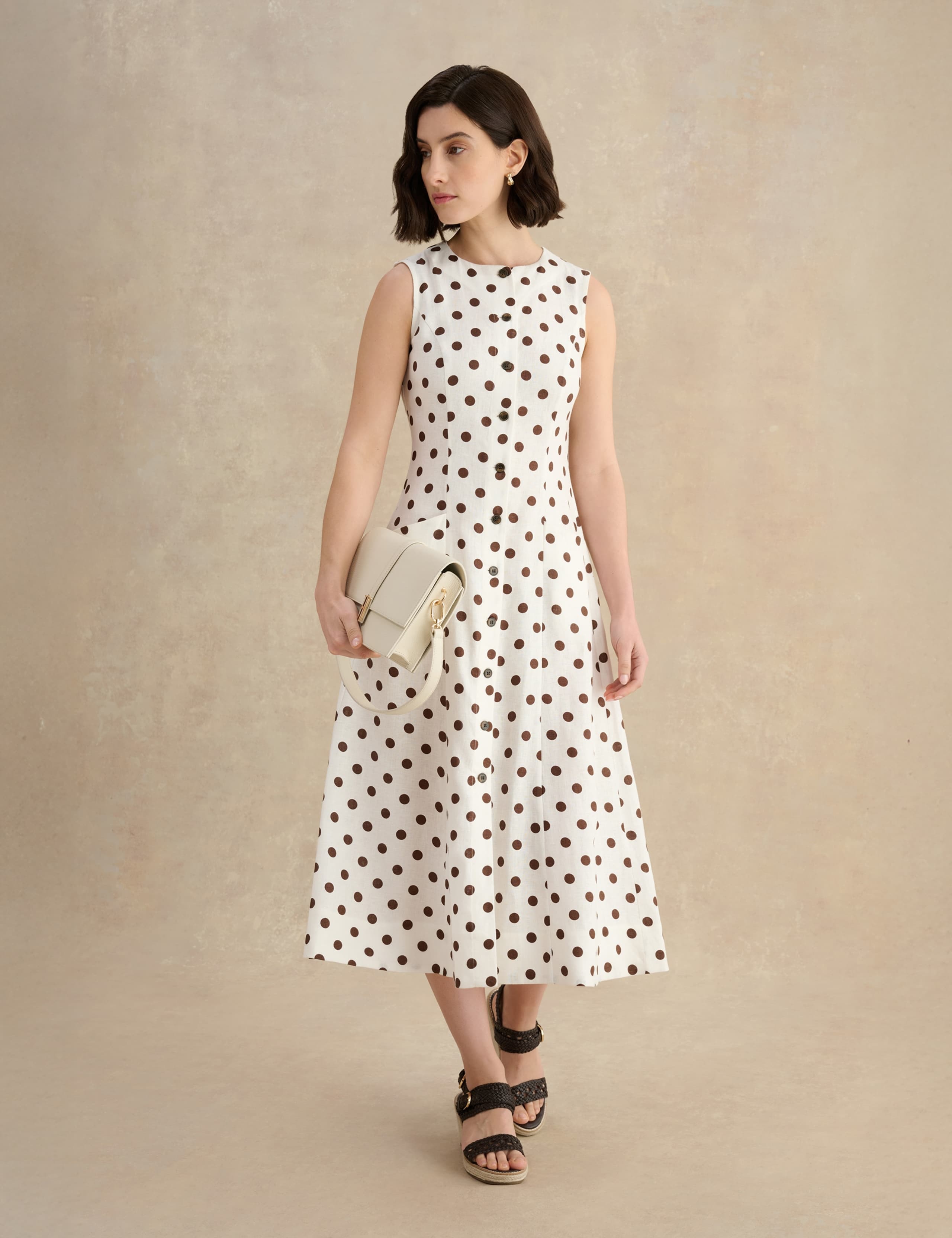 Pure Linen Button Through Midi Waisted Dress 6 of 9