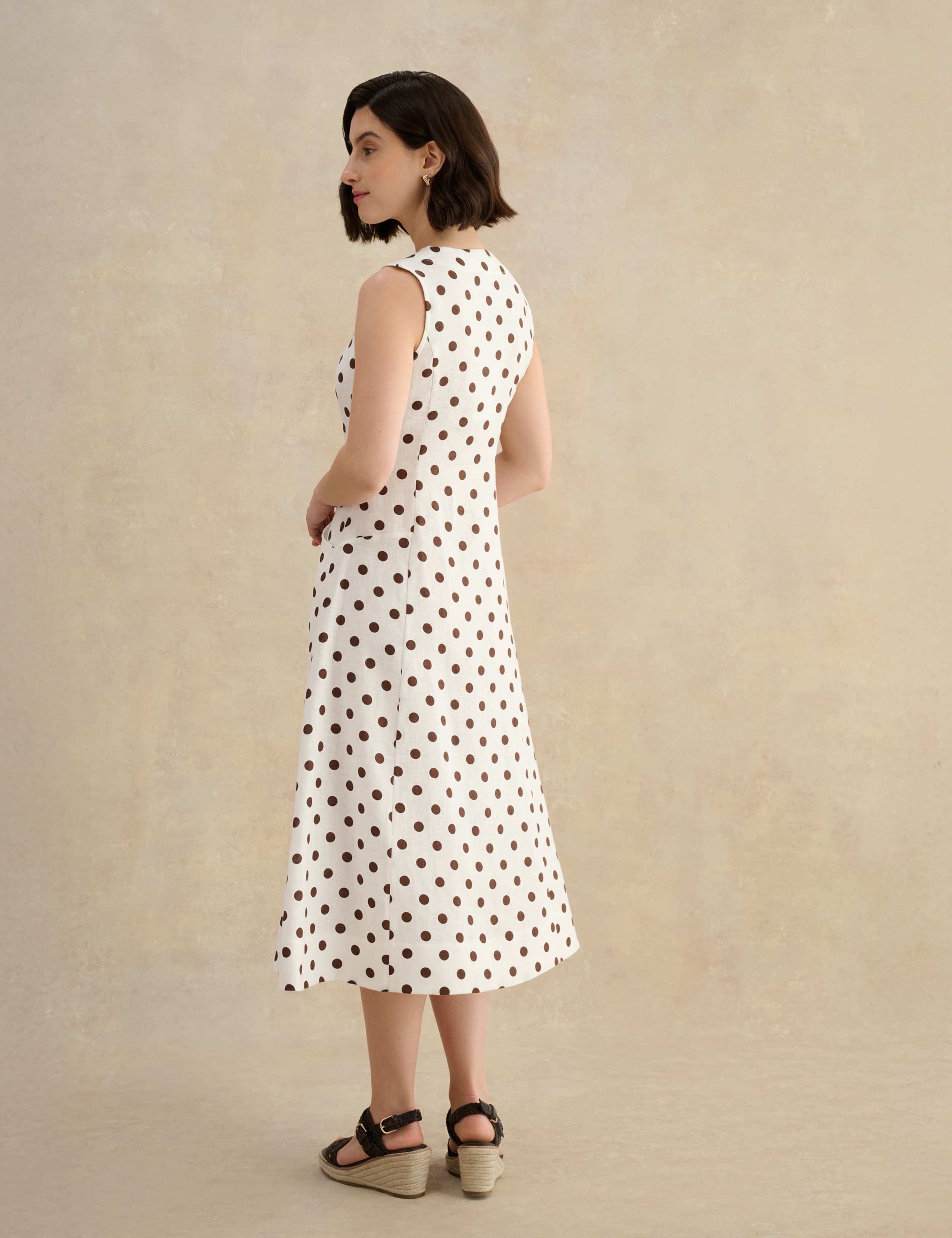 Pure Linen Button Through Midi Waisted Dress 7 of 9