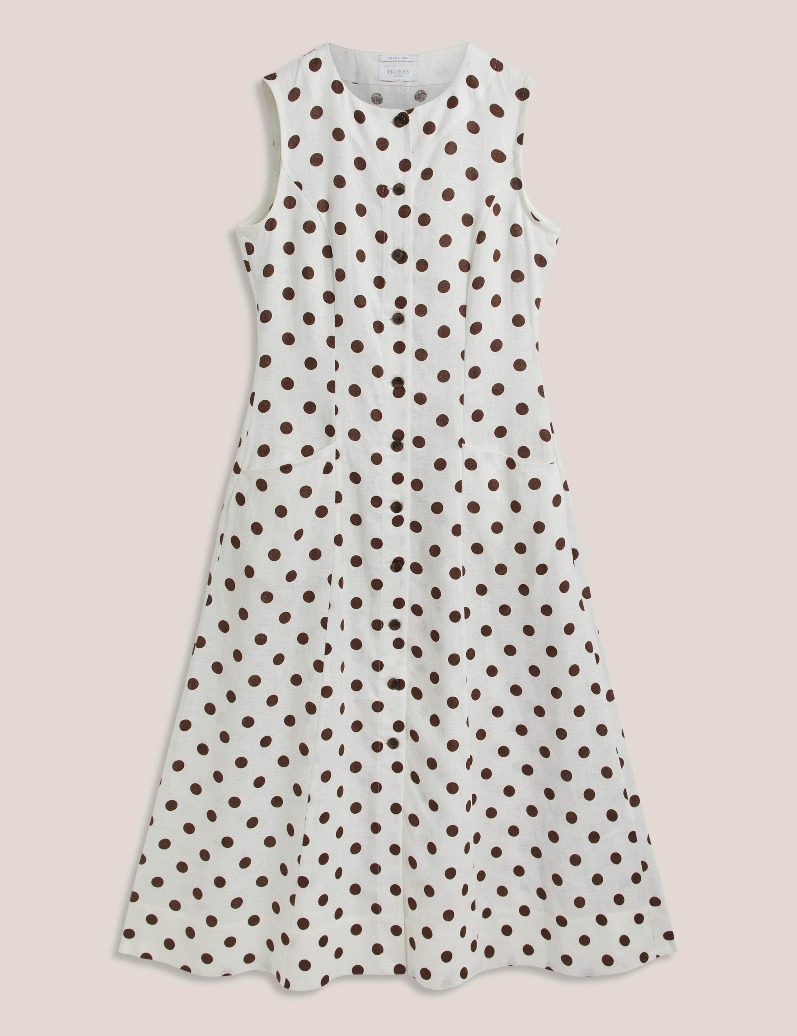 Pure Linen Button Through Midi Waisted Dress 2 of 9