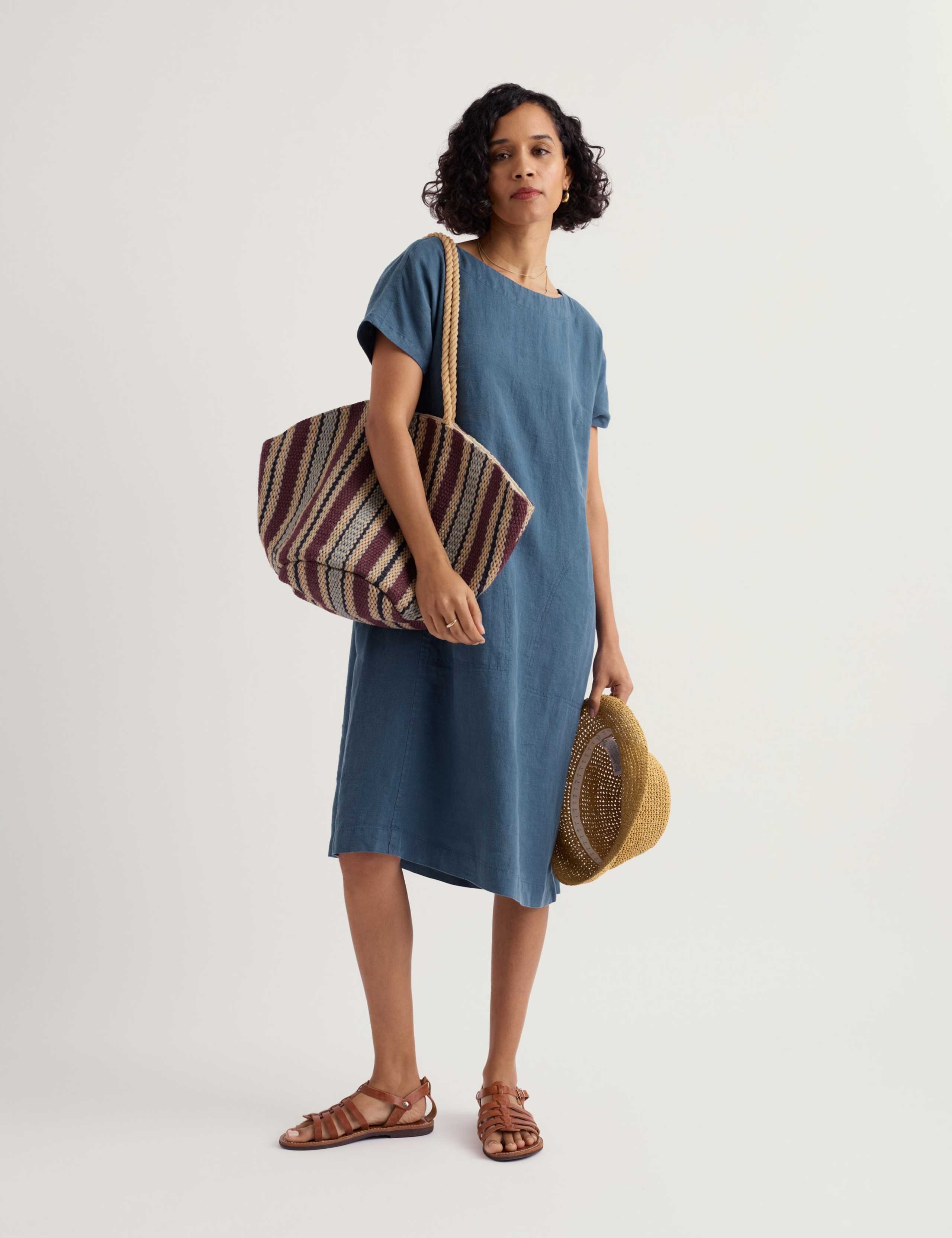 Pure Linen Midi Relaxed Shift Dress 3 of 5