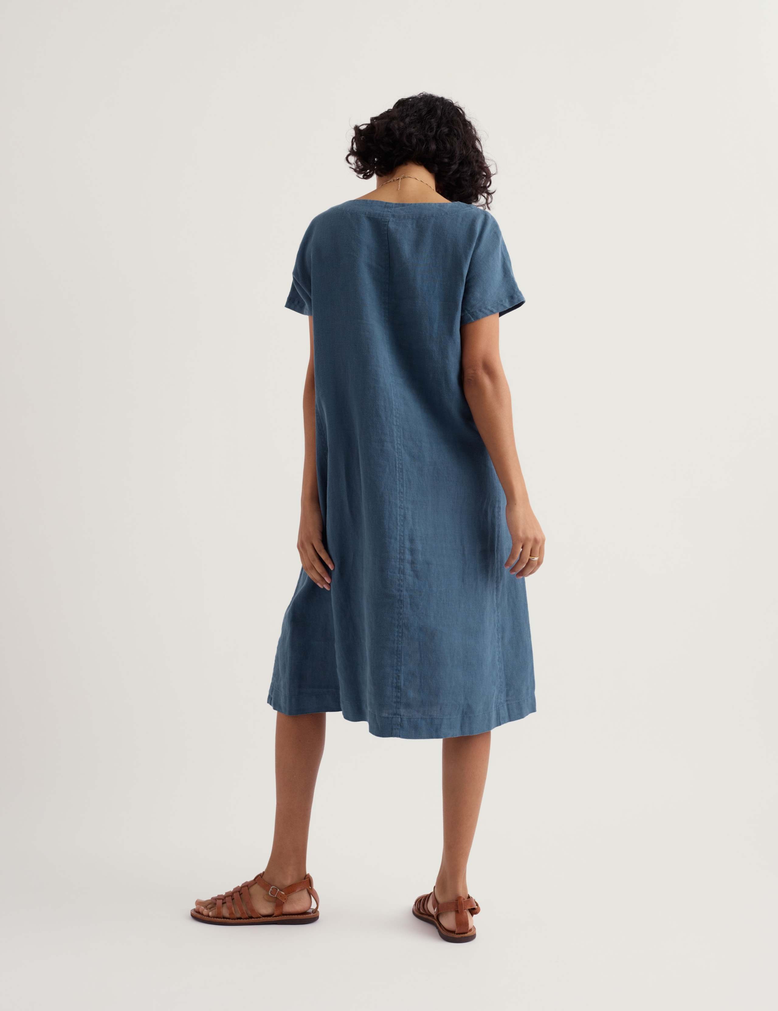 Pure Linen Midi Relaxed Shift Dress 5 of 5