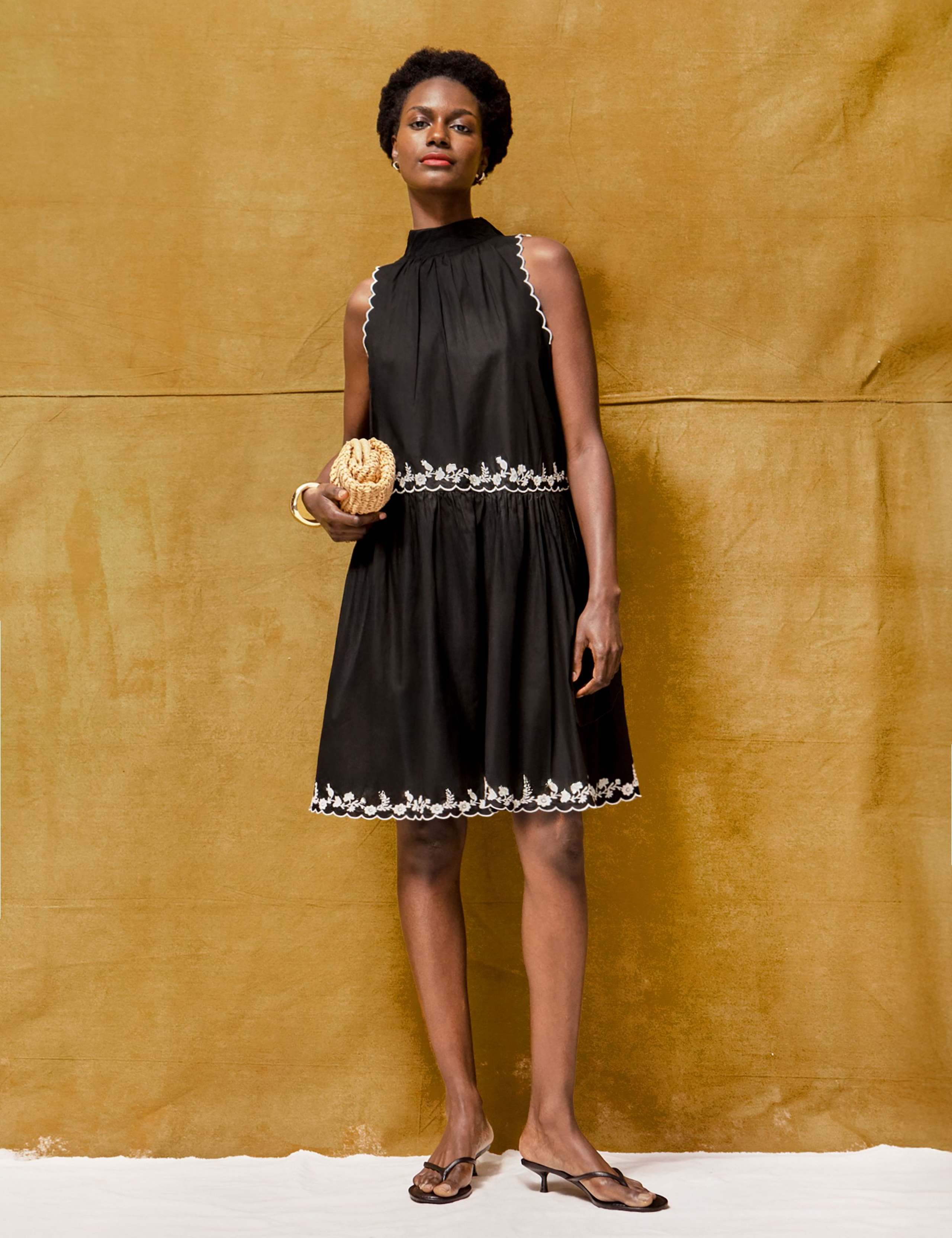 Cotton Rich Embroidered Scallop Short Dress 2 of 5