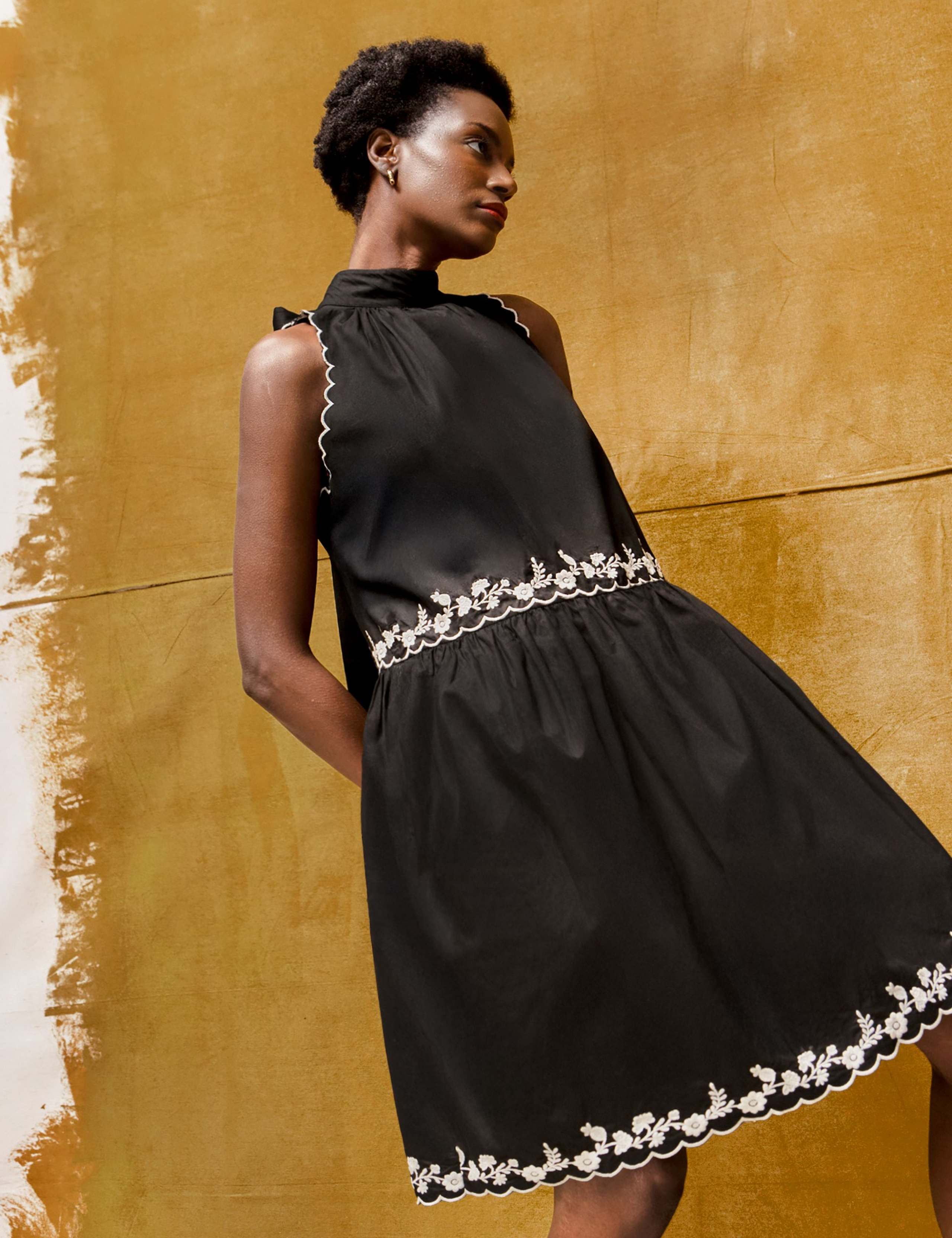 Cotton Rich Embroidered Scallop Short Dress 3 of 5