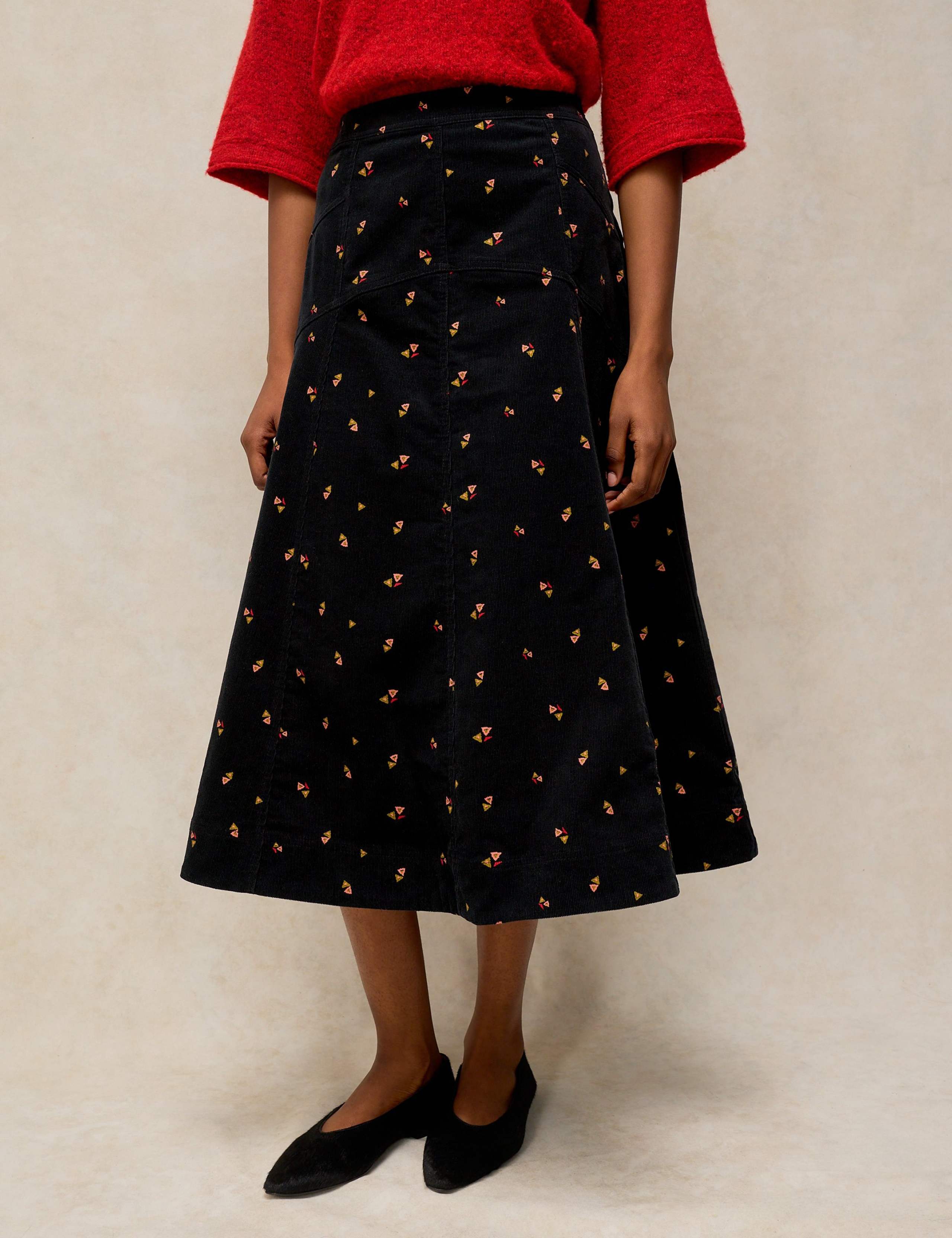 Patterned Cotton Flared Midi Skirt 3 of 6
