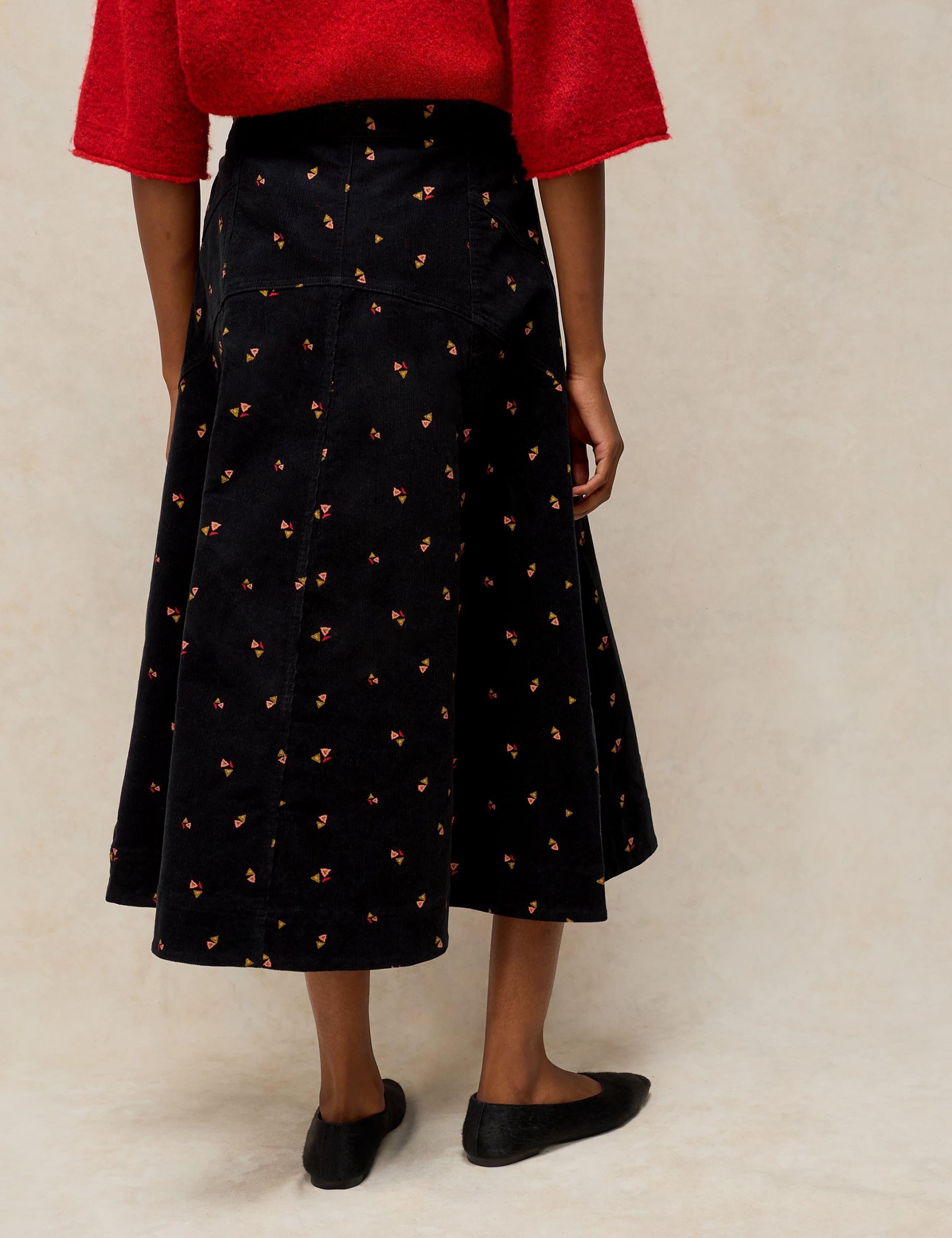 Patterned Cotton Flared Midi Skirt 4 of 6