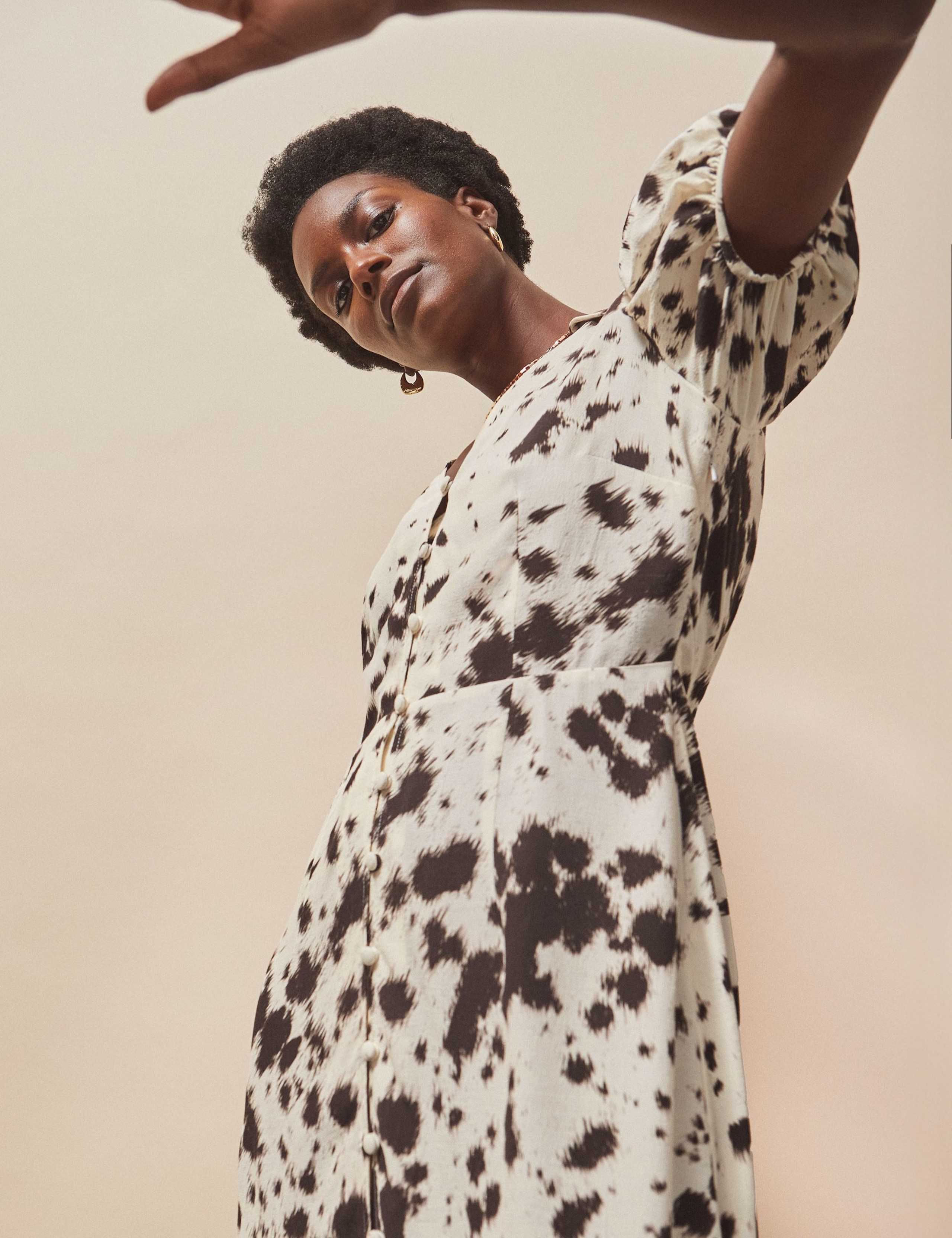 Animal Print Collared Midi Shirt Dress 3 of 5