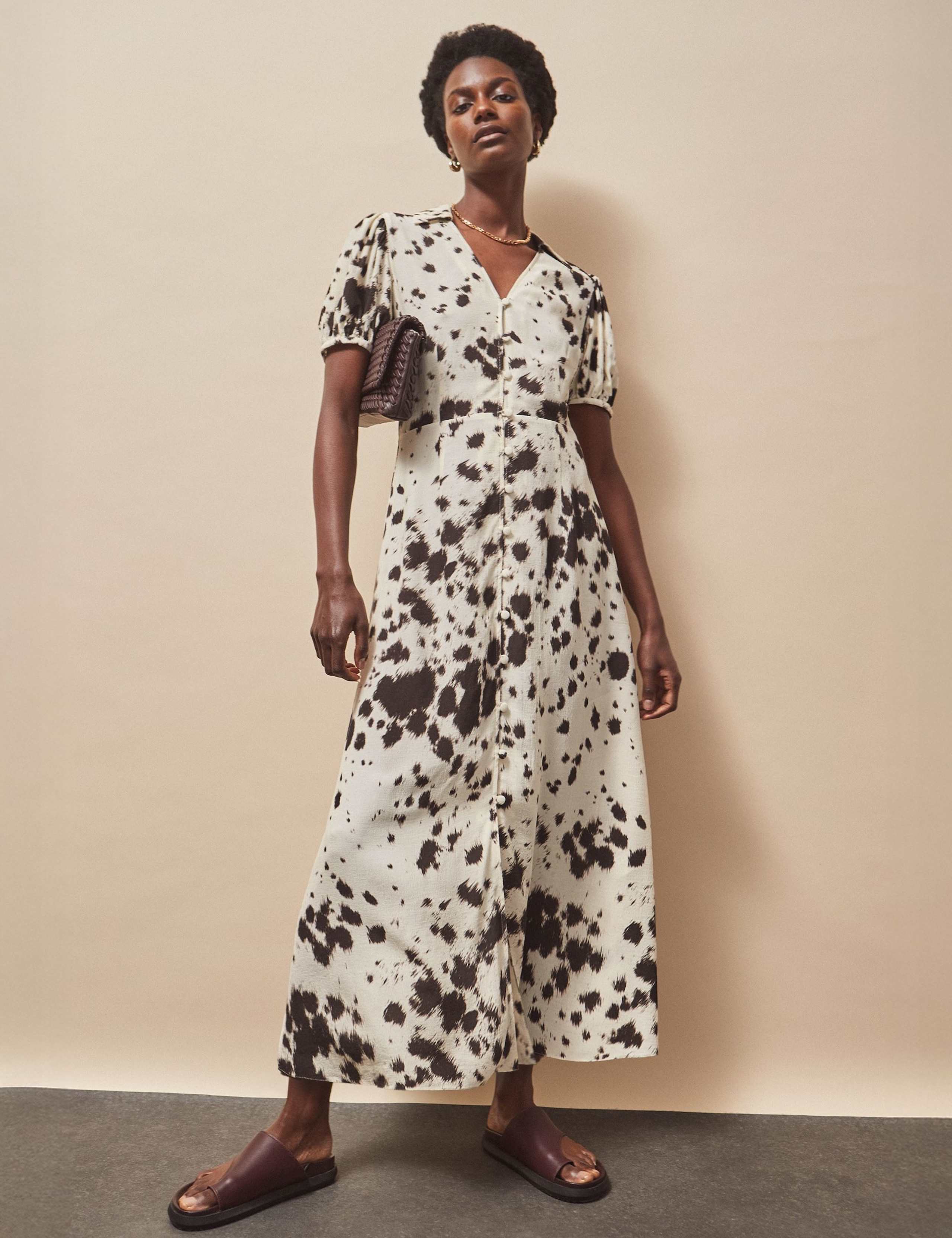 Animal Print Collared Midi Shirt Dress 4 of 5