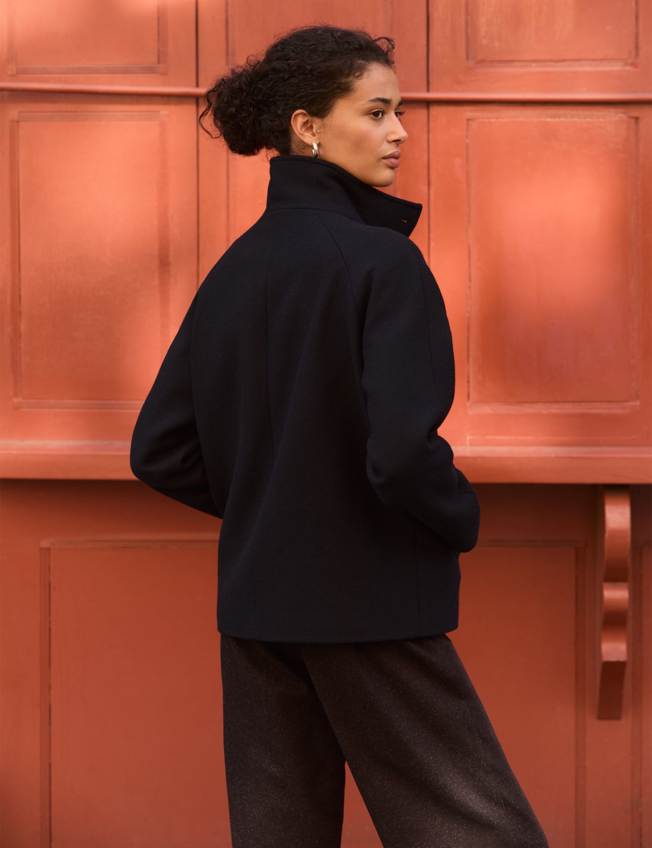 Wool Rich High Neck Cropped Coat 3 of 5